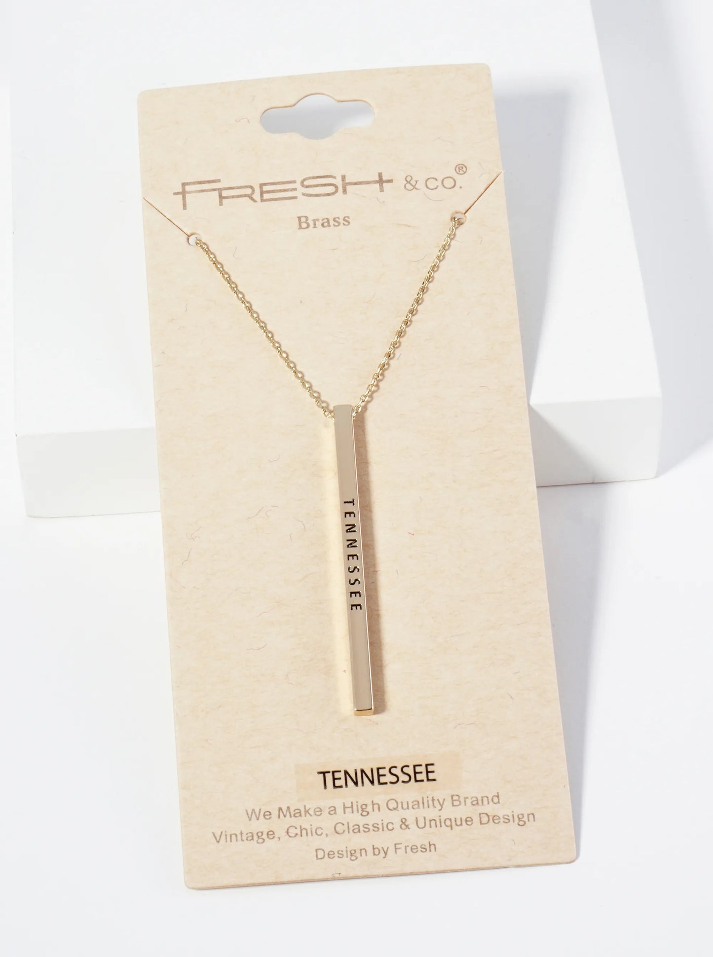 State Of Tennessee Engraved Vertical Bar Pendant Necklace