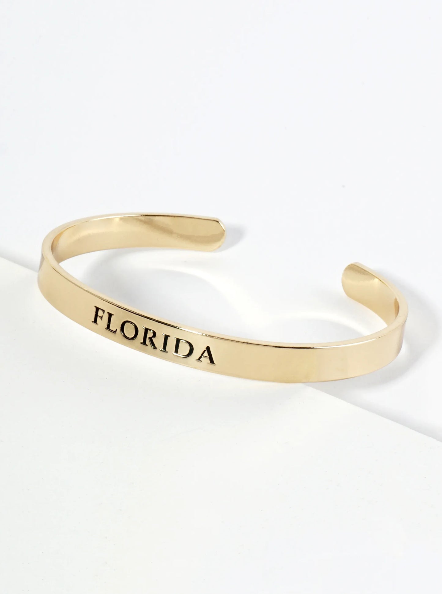 States Engraved 18K Gold Dipped Open Cuff Bangle Bracelet