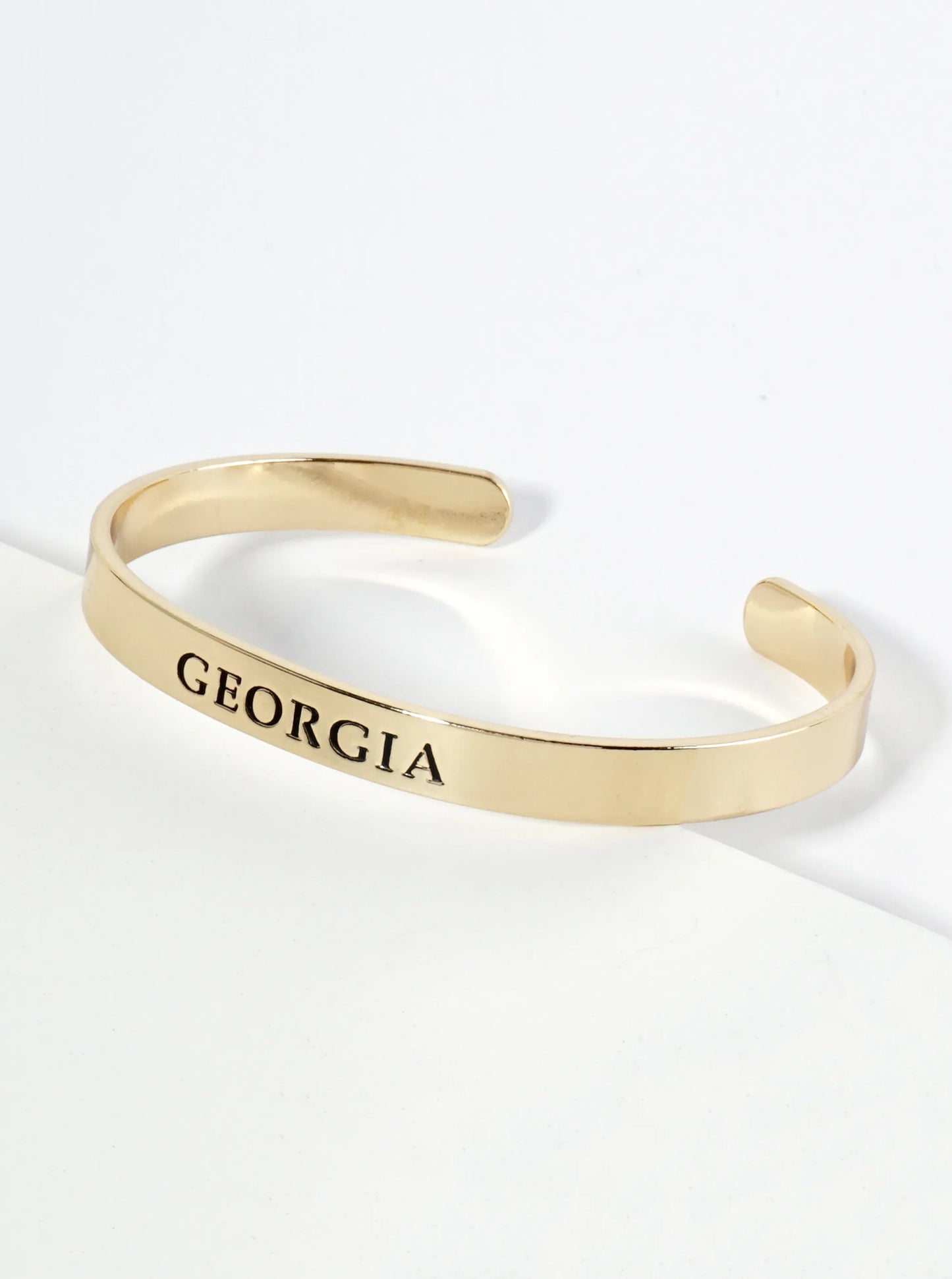 States Engraved 18K Gold Dipped Open Cuff Bangle Bracelet