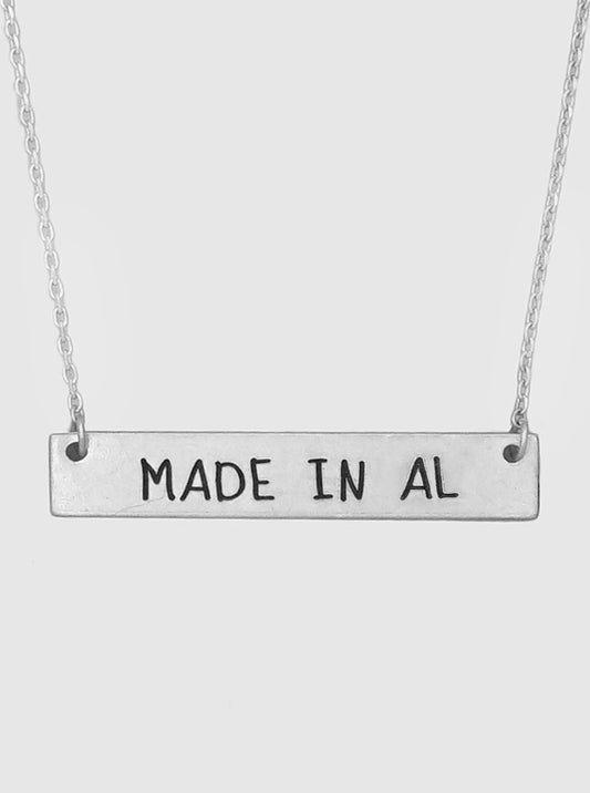 States Engraved Horizontal Rectangle Bar Pendant Necklace