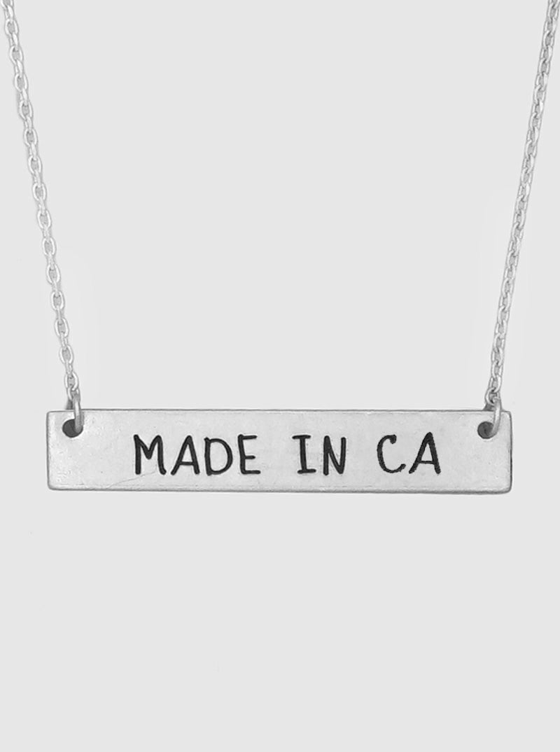 States Engraved Horizontal Rectangle Bar Pendant Necklace