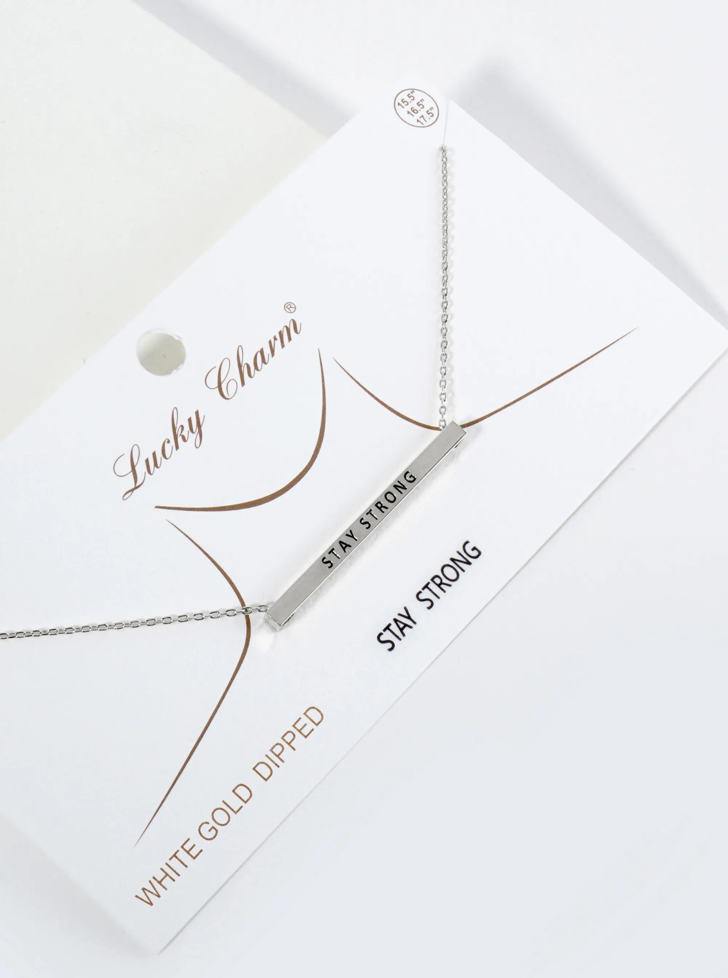 Stay Strong Engraved 18K Gold Dipped Horizontal Brass Bar Pendant Inspirational Necklace