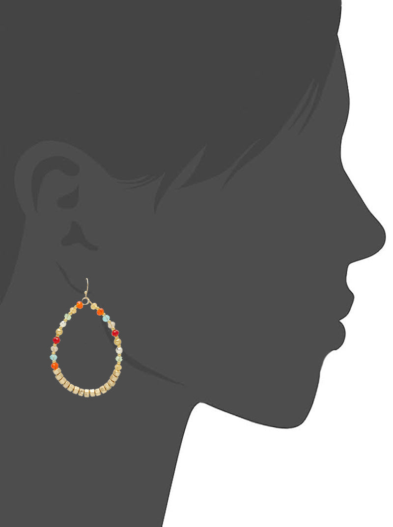 Steel Wire Teardrop With Multi Beads Fish Hook Dangle Drop Earrings