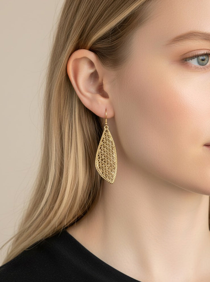 Stenciled Fancy Teardrop Filigree Drop Earrings
