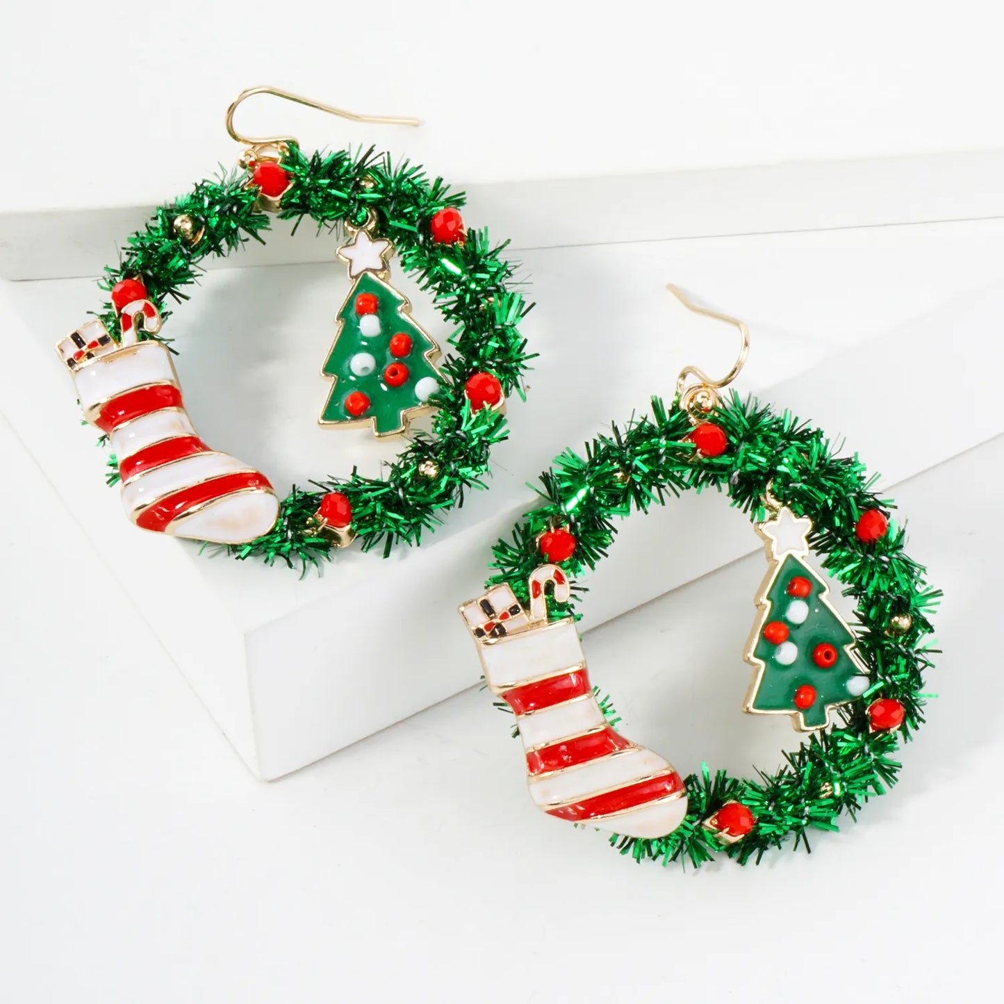 Stocking Tree Charms Christmas Wreath Earrings