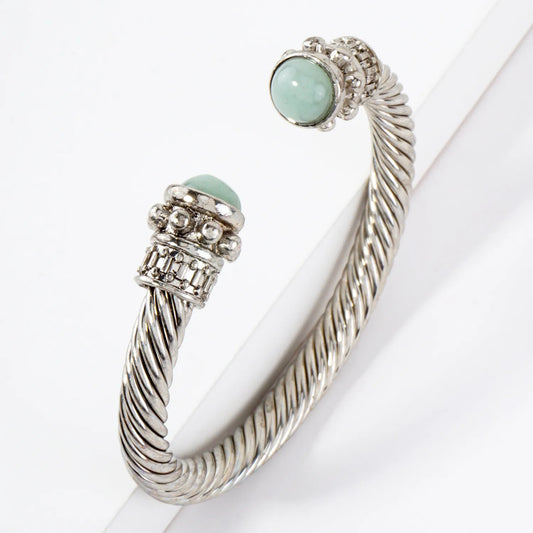 Stone Accent Rope-Texture Open Cuff Cable Bracelet