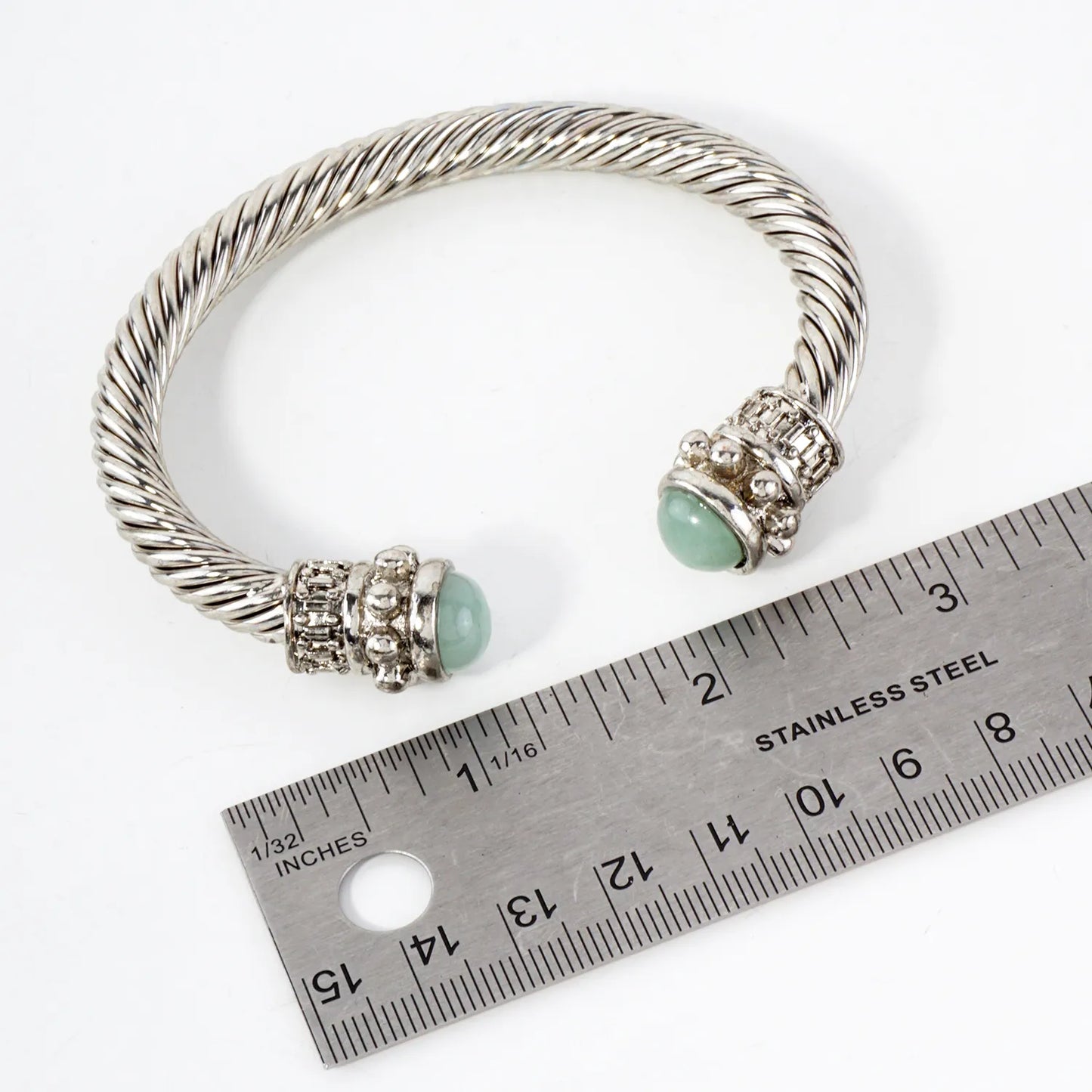 Stone Accent Rope-Texture Open Cuff Cable Bracelet