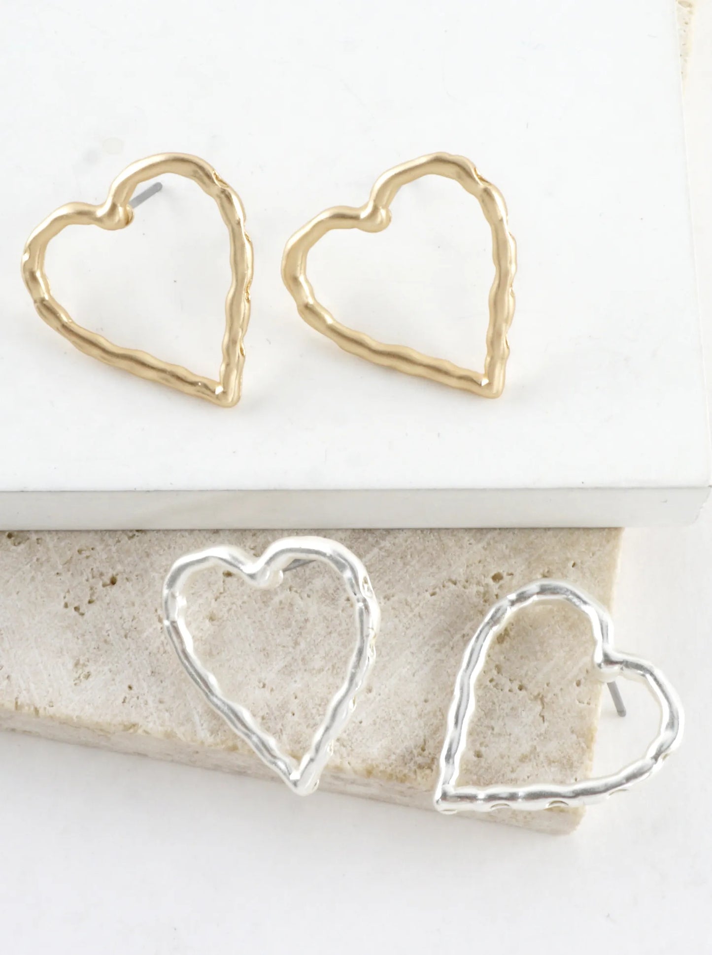 Subtle Hammered Texture Heart Silhouette Earrings