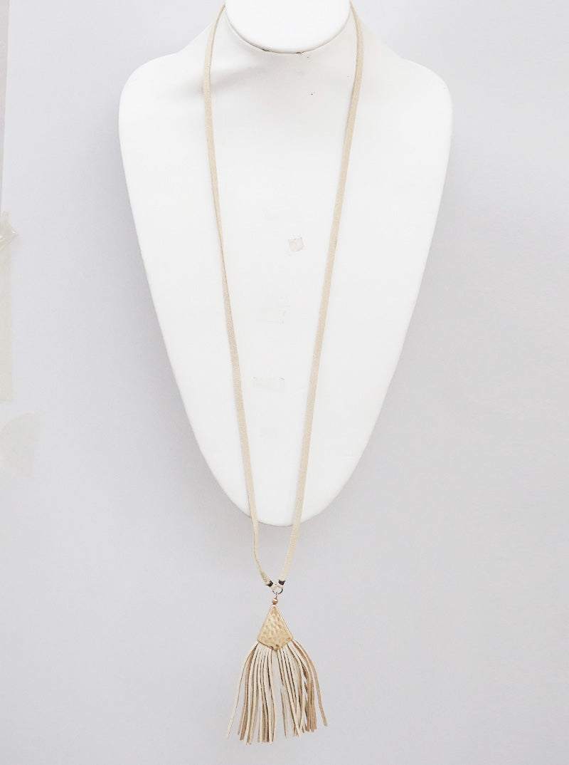 Suede Tassel Pendant 32 Inch Long Boho Necklace