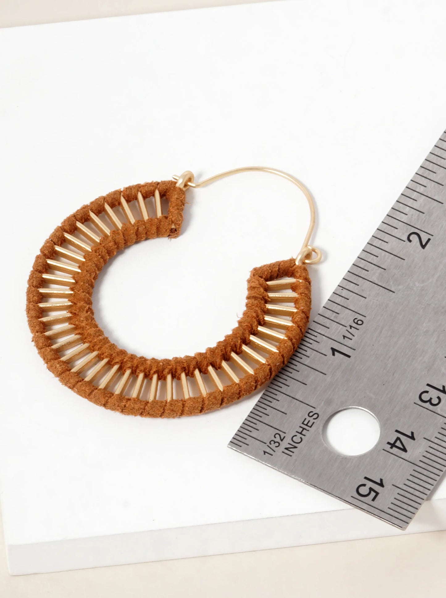 Suede Wrapped Brass Circle Drop Earrings