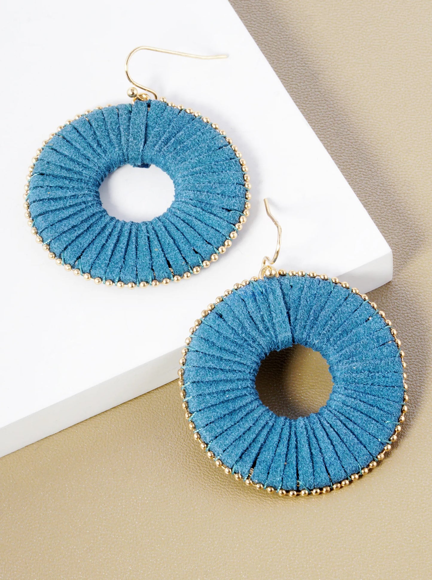 Suede Wrapped Circle Dangle Drop Earrings