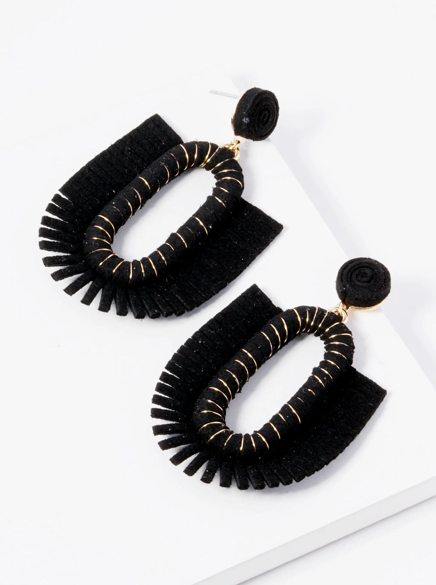 Suede Wrapped Fringe Dangle Post Earrings