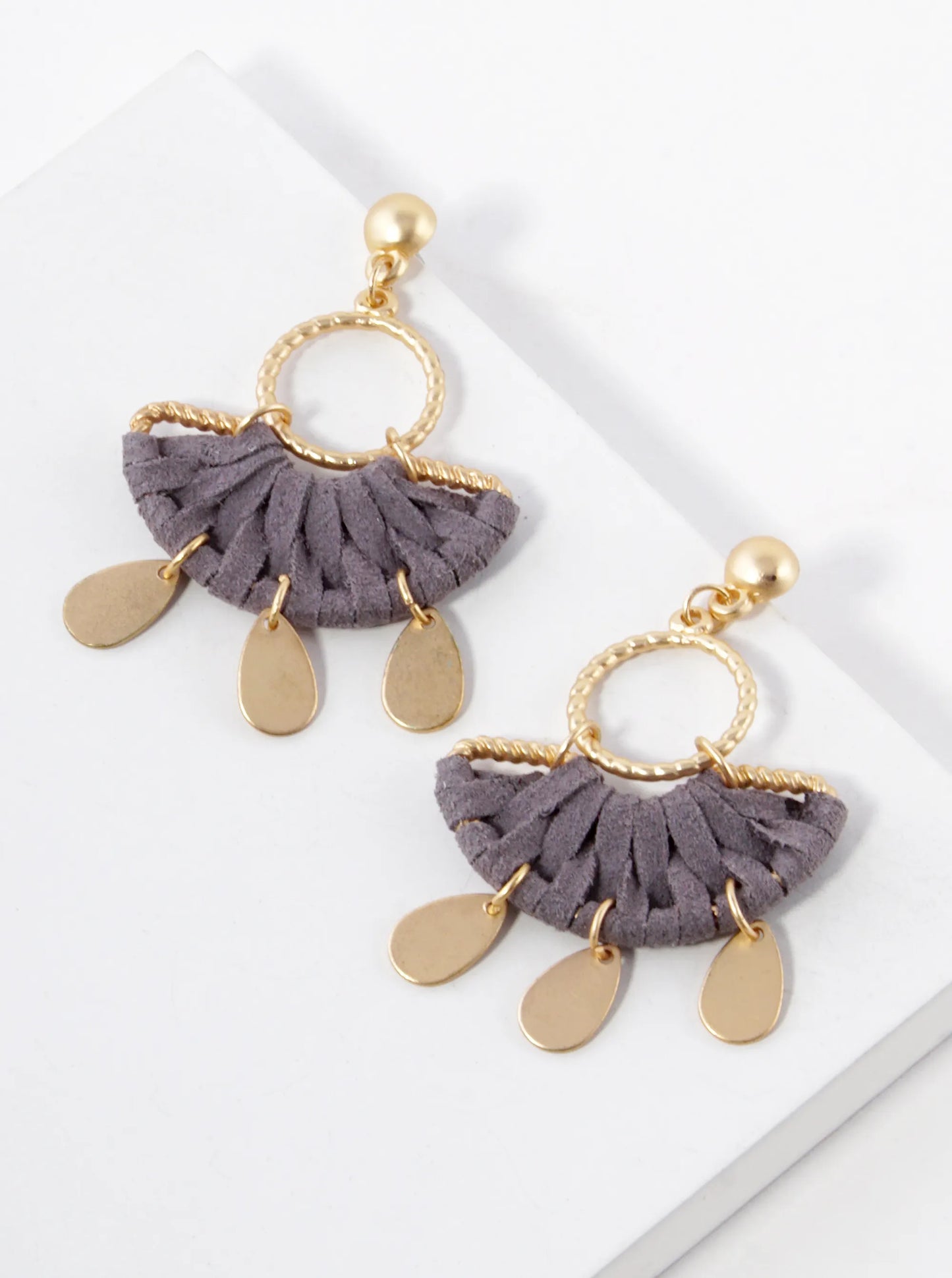 Suede Wrapped Half Circle Dangle Earrings