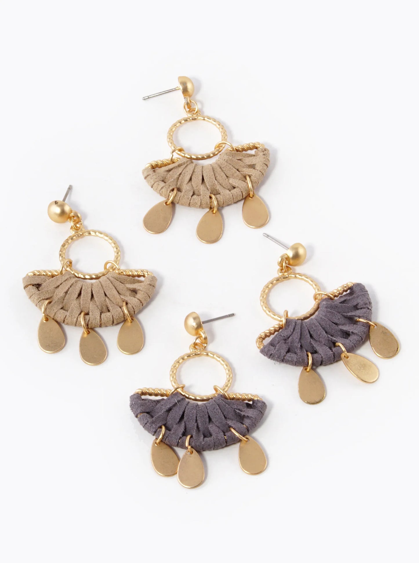 Suede Wrapped Half Circle Dangle Earrings