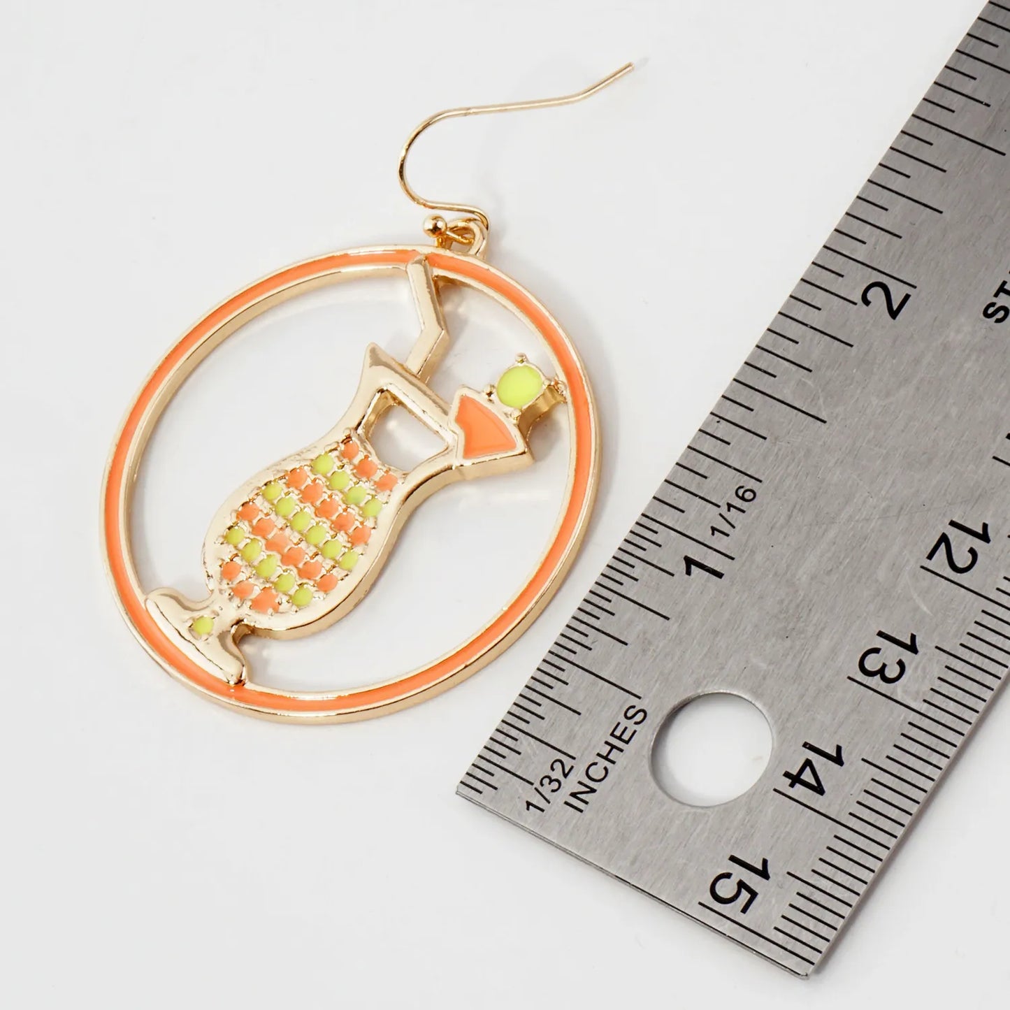 Summer Vibes Enamel Circle Cocktail Glass Dangle Earrings