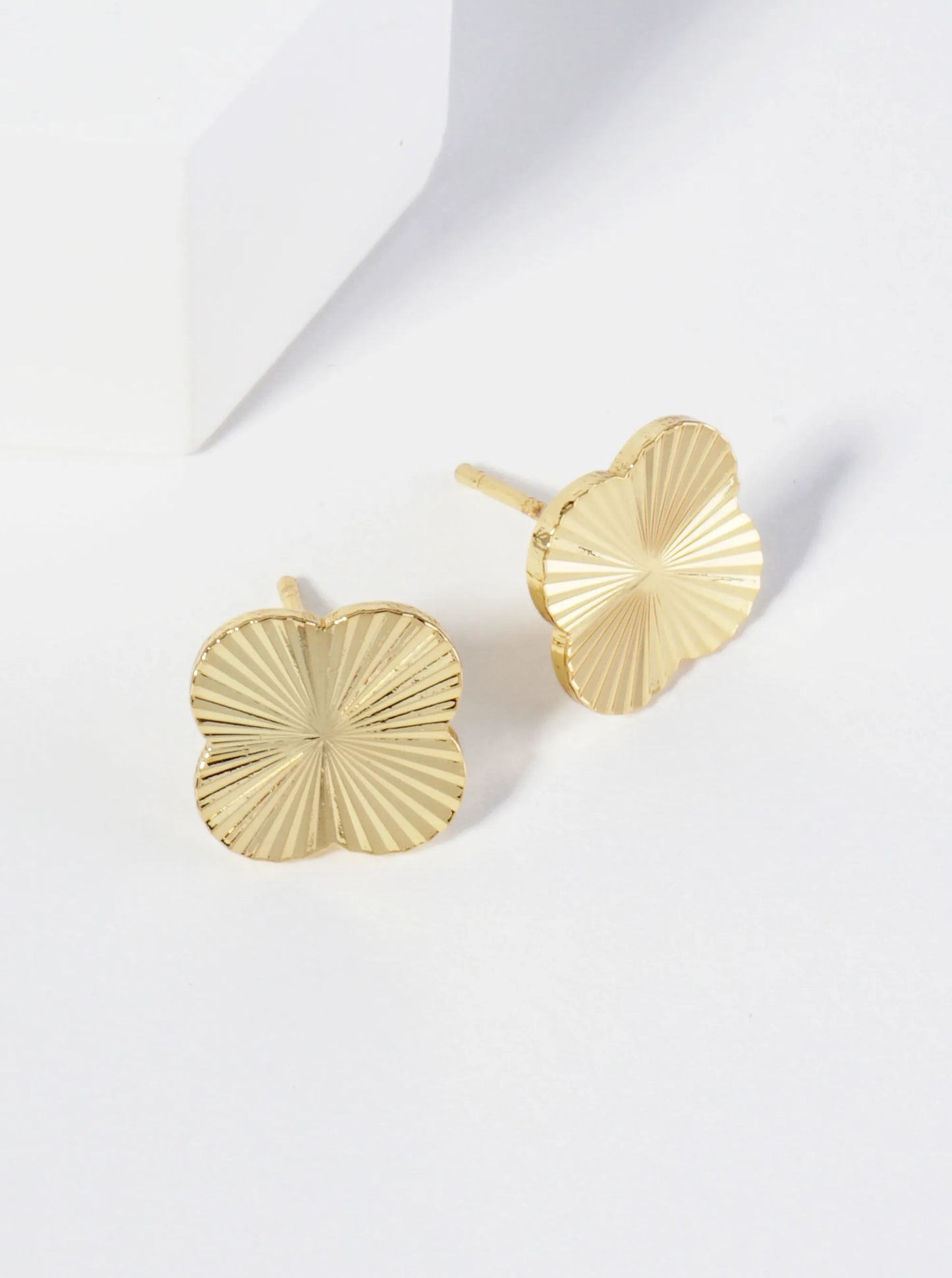 Sunburst Texture 12mm Quatrefoil 18K Gold Dipped Stud Earrings