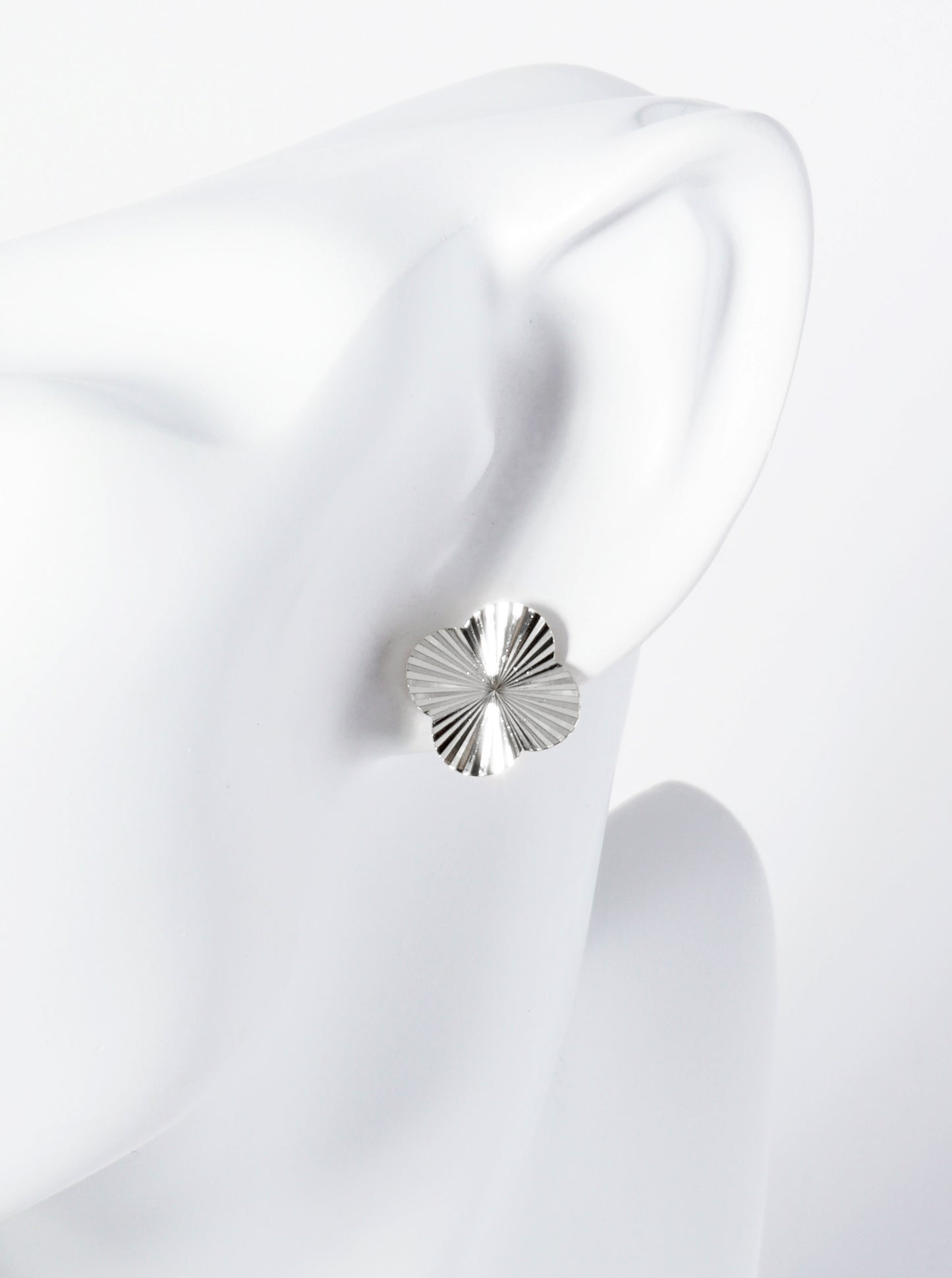 Sunburst Texture 14mm Quatrefoil 18K Gold Dipped Stud Earrings
