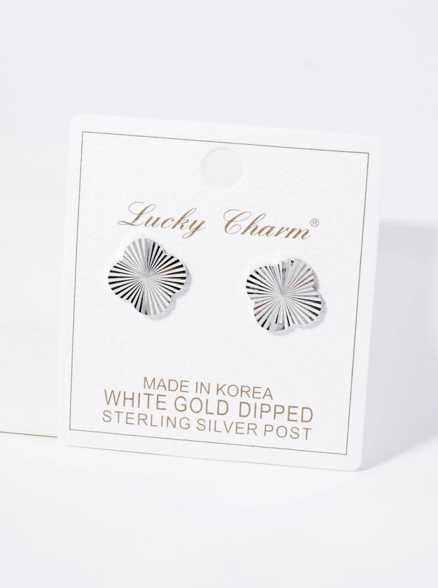 Sunburst Texture 14mm Quatrefoil 18K Gold Dipped Stud Earrings
