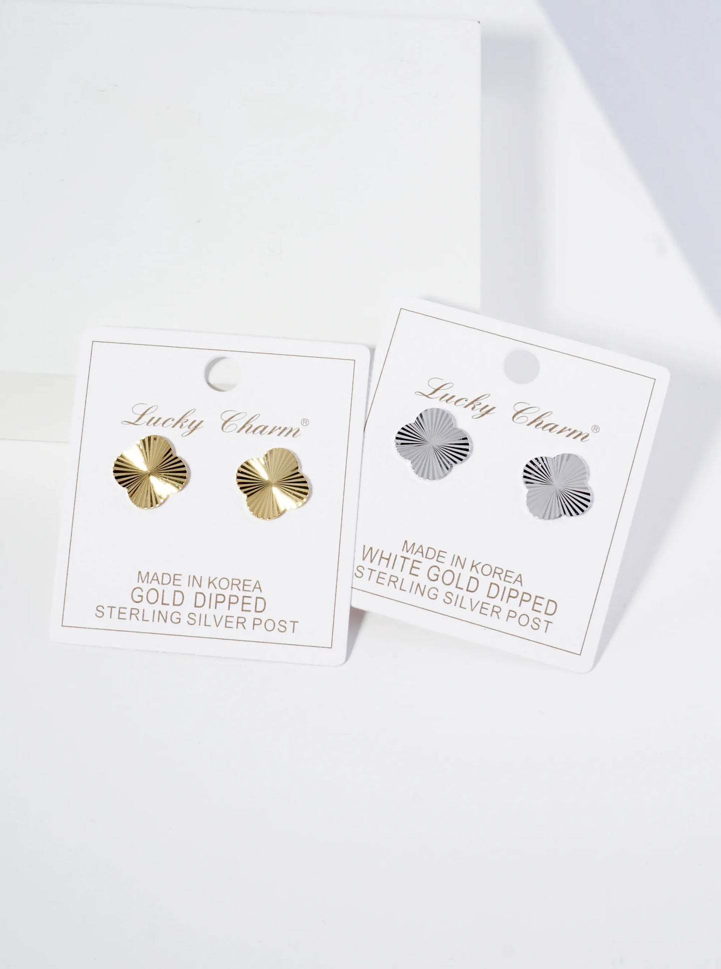 Sunburst Texture 14mm Quatrefoil 18K Gold Dipped Stud Earrings