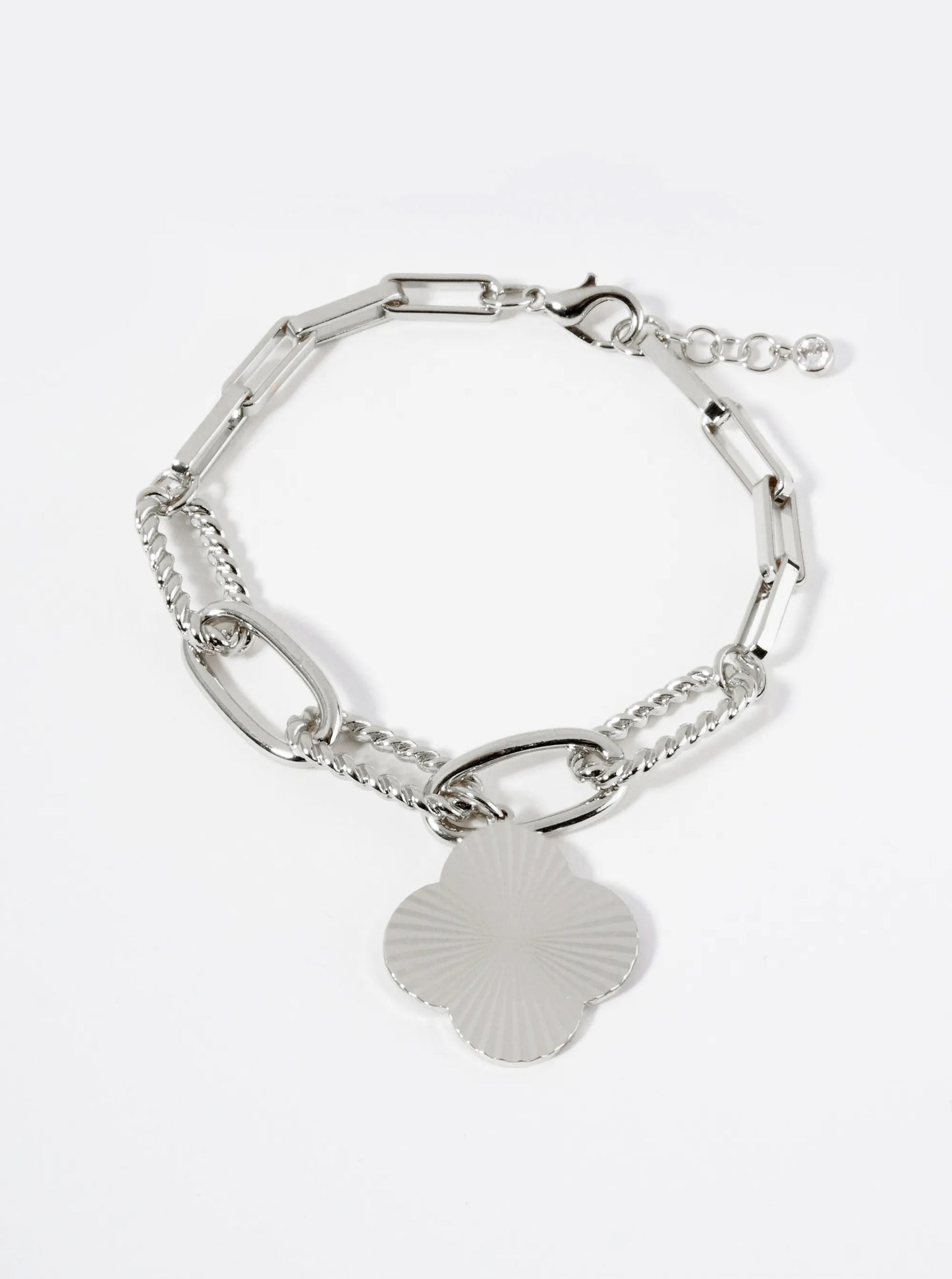 Sunburst Texture Quatrefoil Charm 18K Gold Dipped Link Chain Bracelet