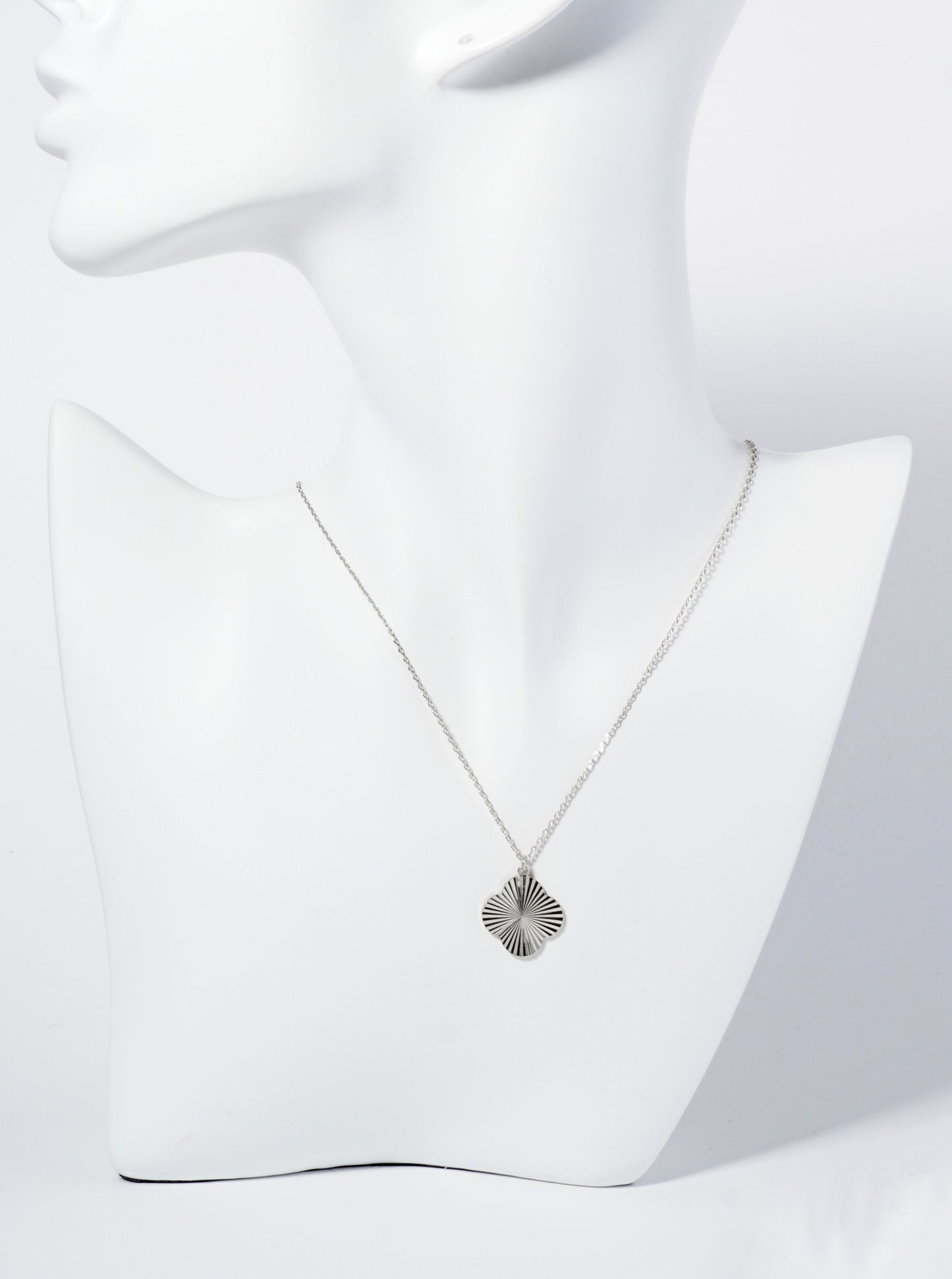 Sunburst Texture Quatrefoil Pendant 18K Gold Dipped Brass Necklace