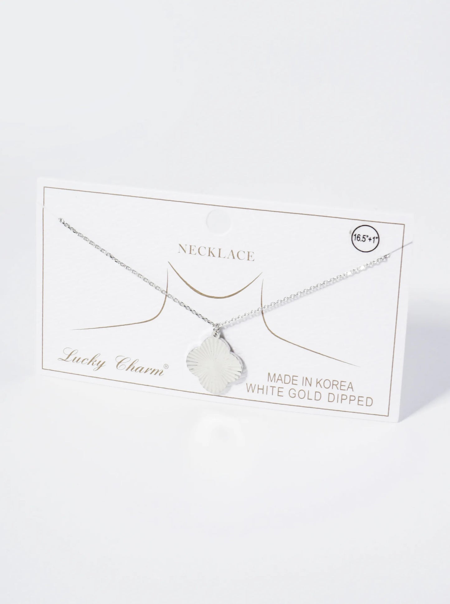 Sunburst Texture Quatrefoil Pendant 18K Gold Dipped Brass Necklace