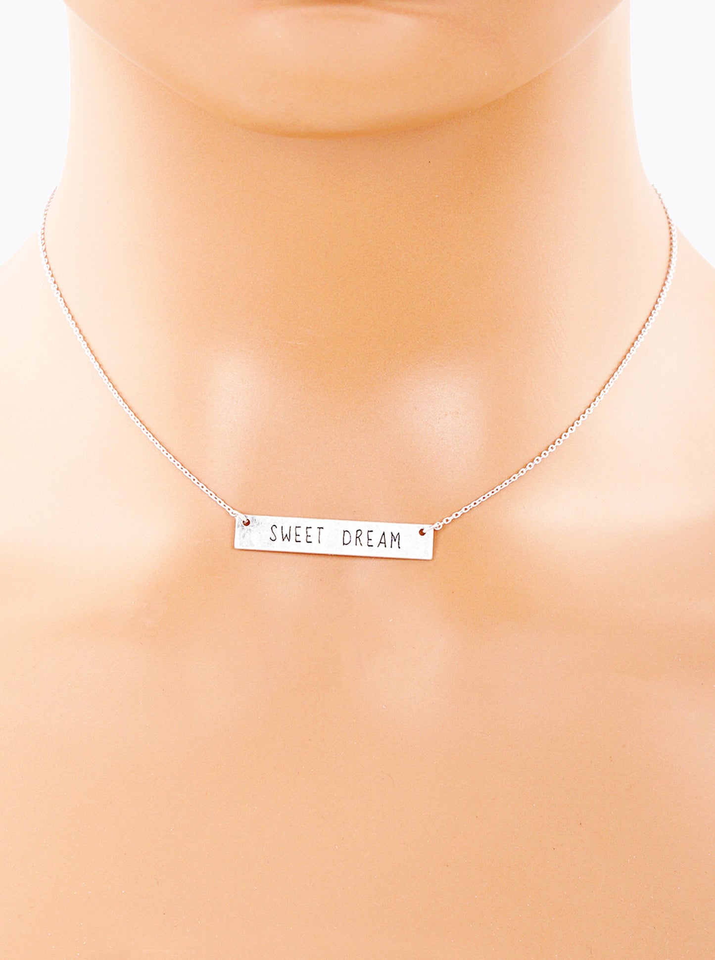 Sweet Dream Engraved Horizontal Bar Pendant Necklace
