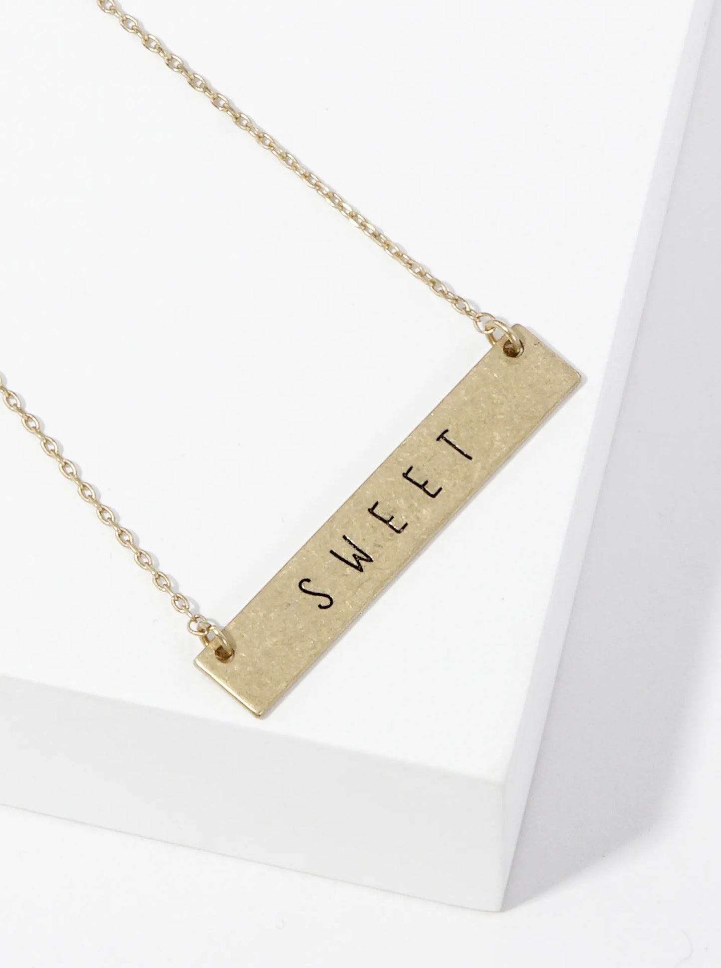 Sweet Engraved Horizontal Bar Pendant Necklace