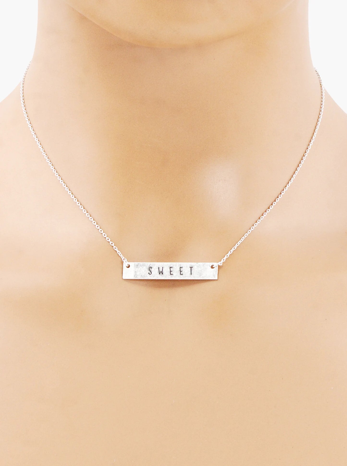 Sweet Engraved Horizontal Bar Pendant Necklace