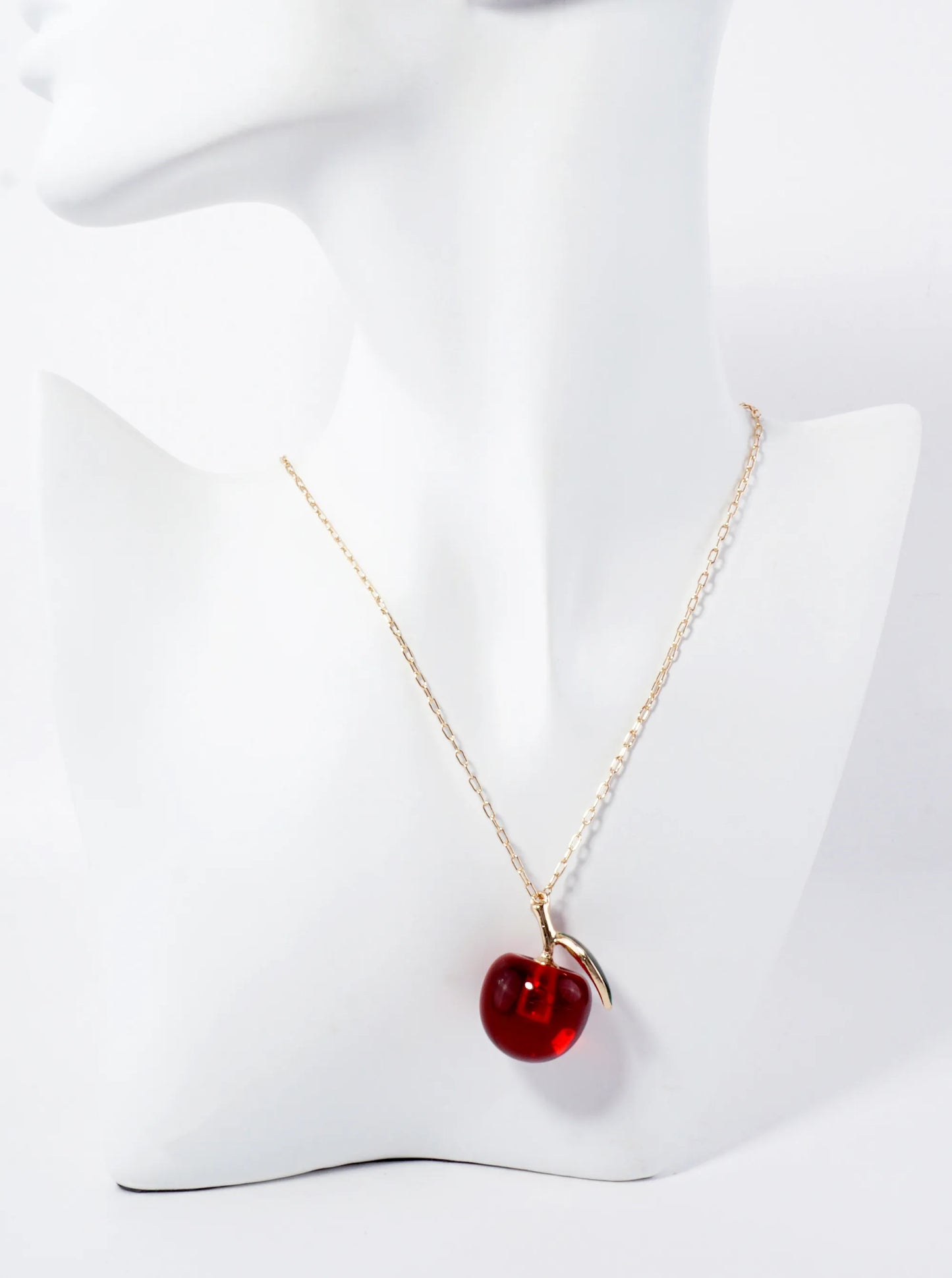 Sweet Red Cherry Pendant On 16-Inch Faceted Ball Chain Necklace
