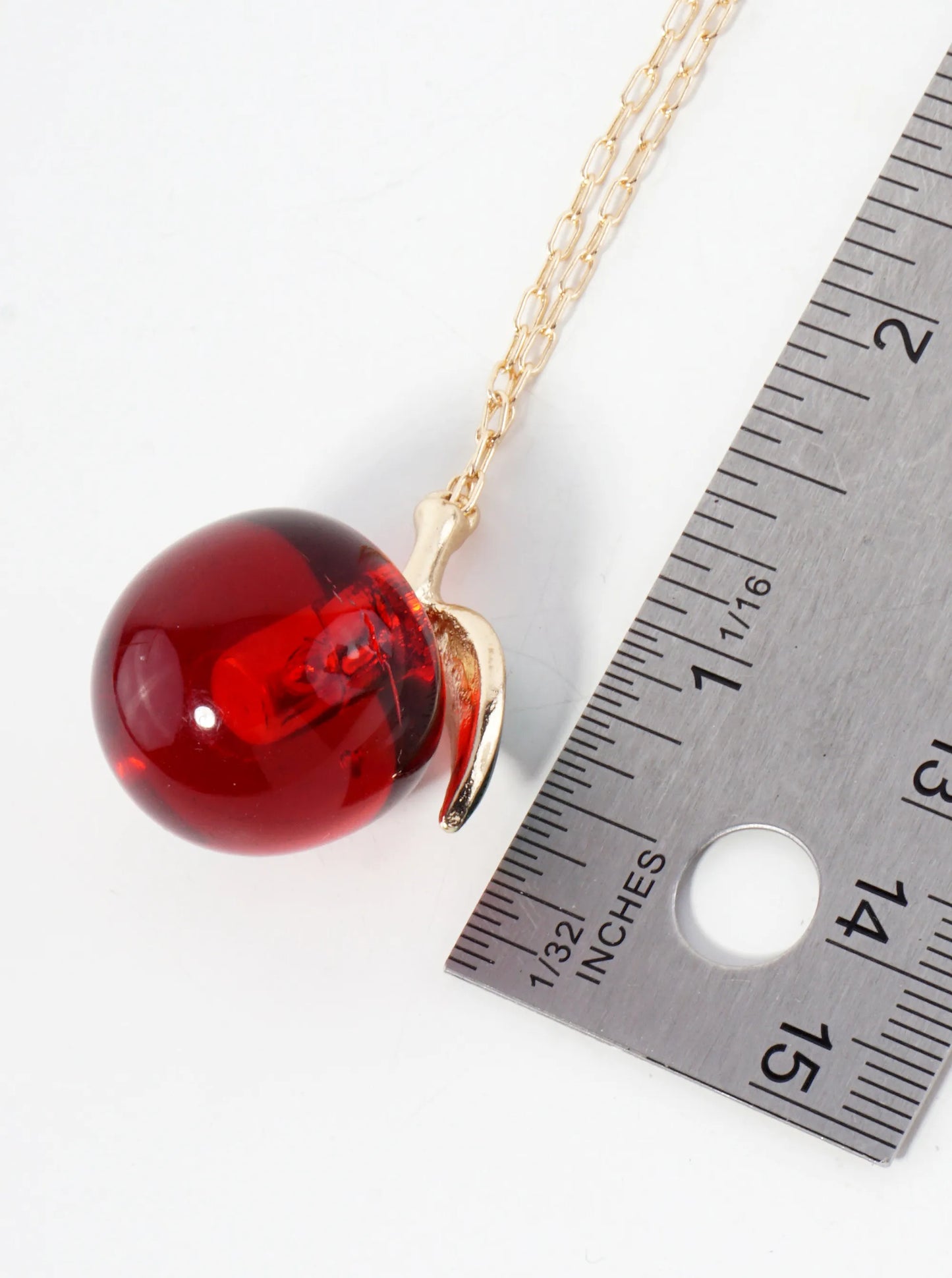 Sweet Red Cherry Pendant On 16-Inch Faceted Ball Chain Necklace