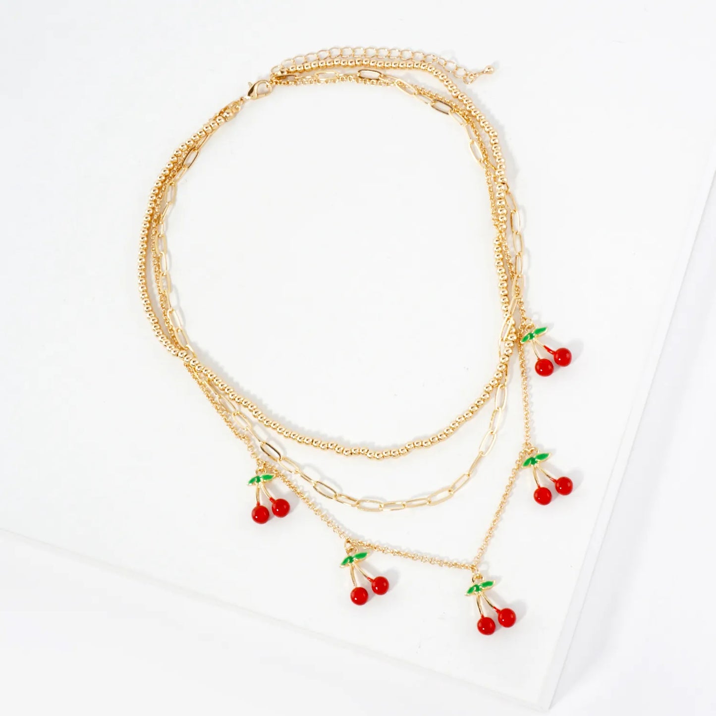Sweet Stacked Cherry Charm Multi-Layer Necklace