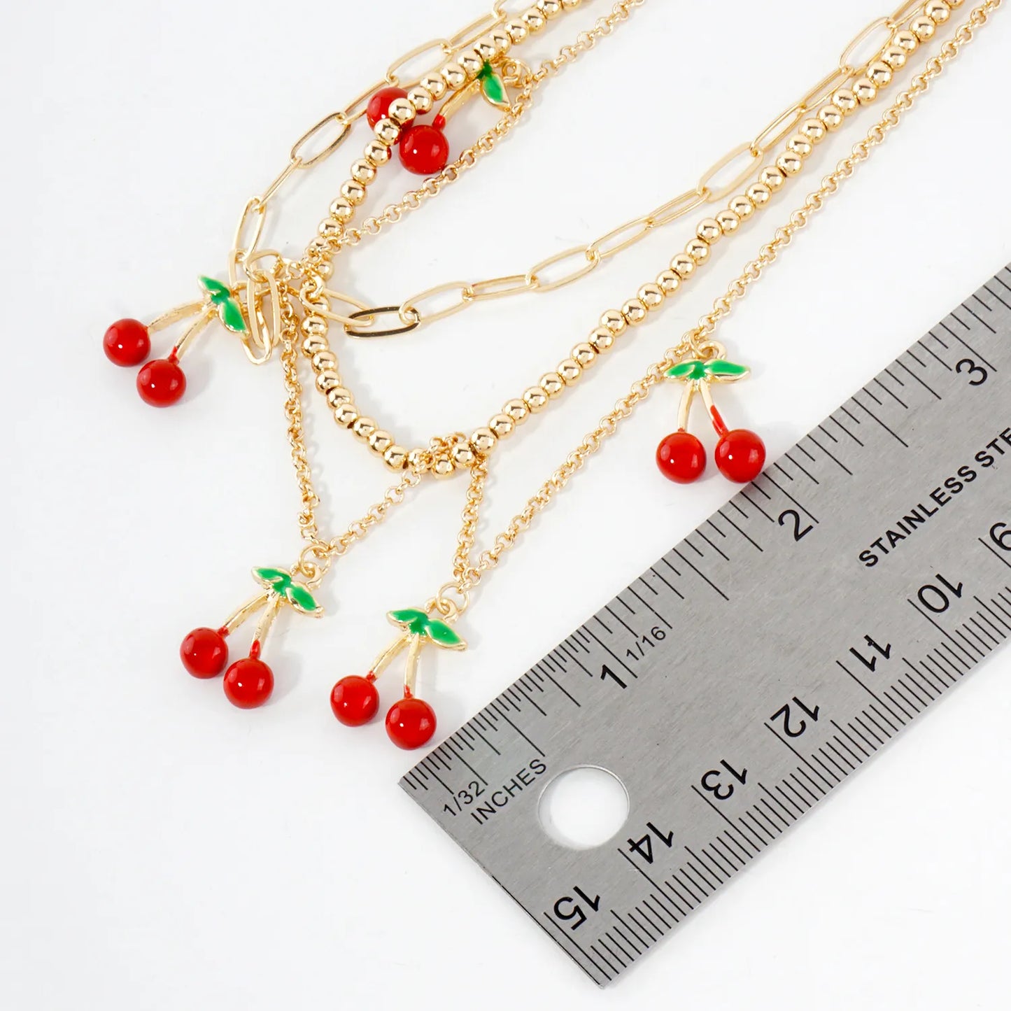 Sweet Stacked Cherry Charm Multi-Layer Necklace