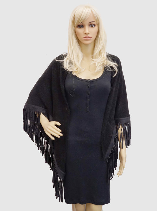 TRIANGLE SHAWL WITH FAUX SUEDE TASSELS