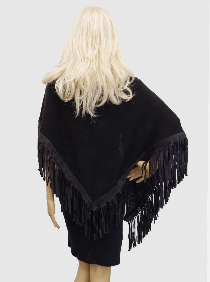TRIANGLE SHAWL WITH FAUX SUEDE TASSELS