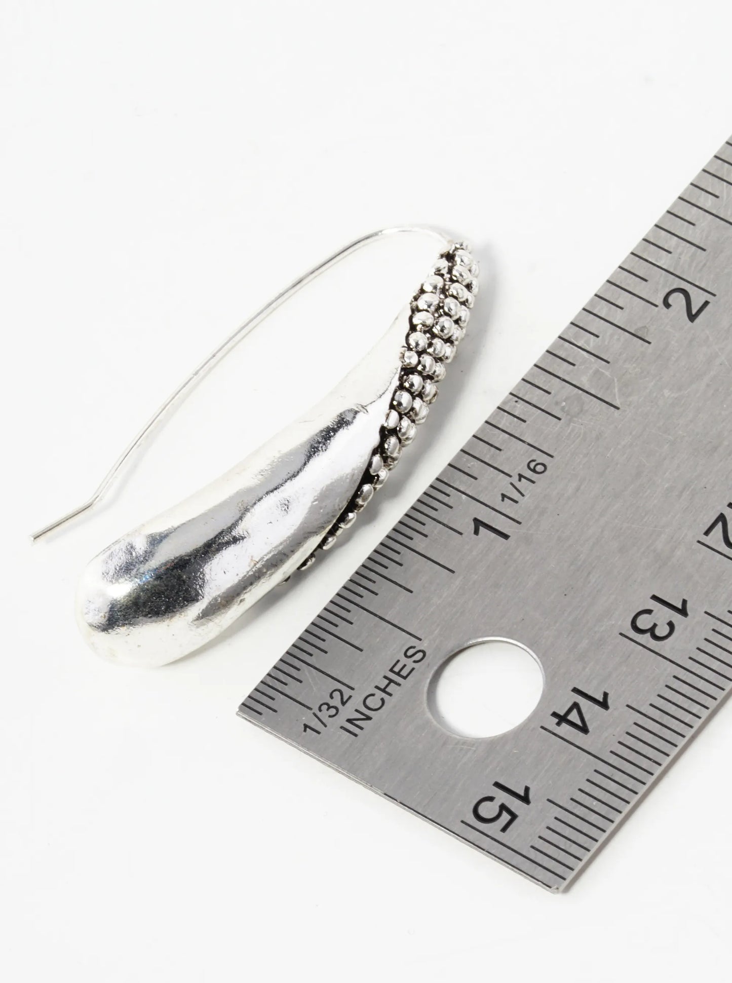 Tailored Ball Textured Teardrop Long Hook Earrings
