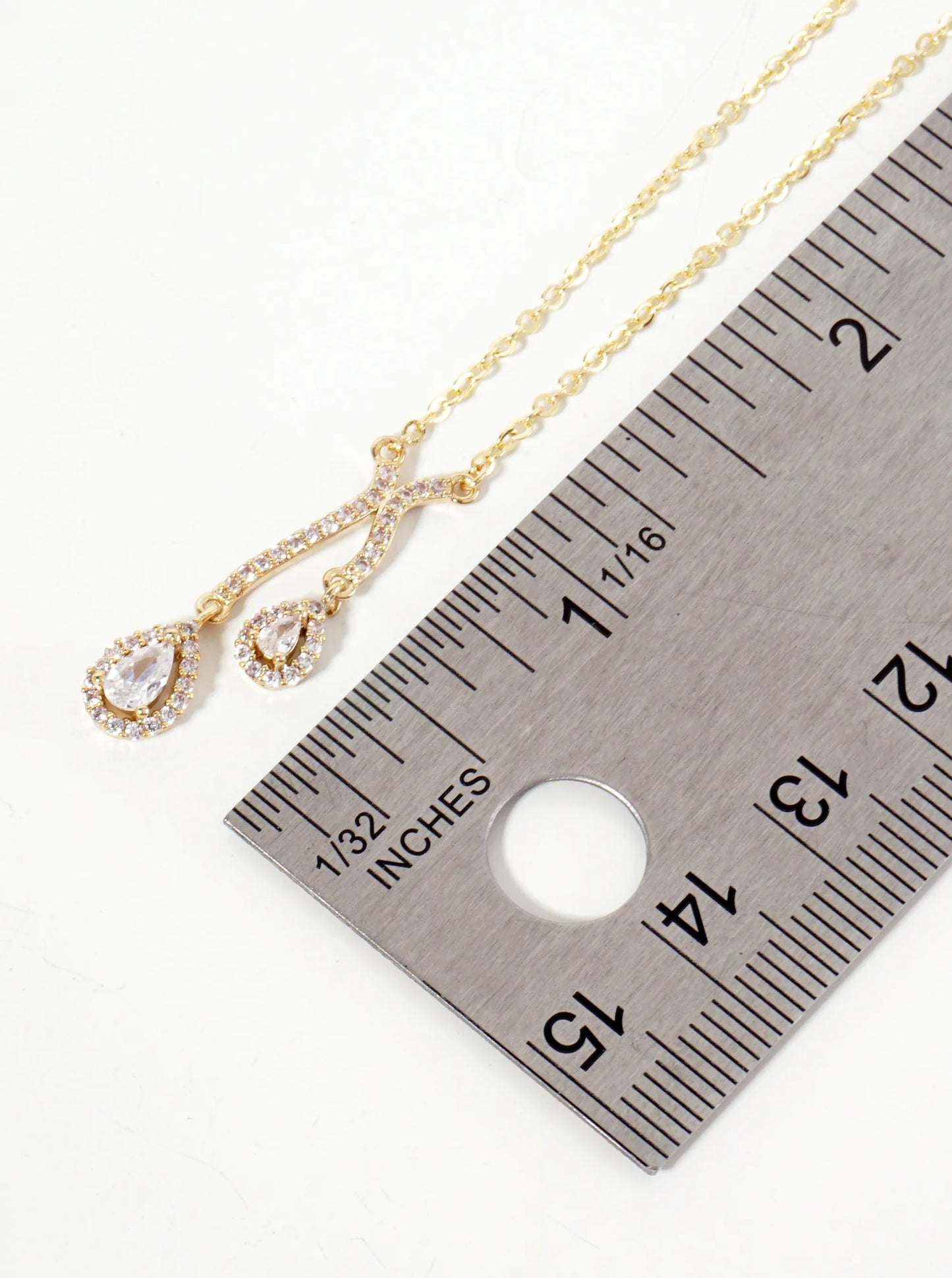 Teardrop CZ-Stones Pendant Hanging-from Pave-Set Curved-Design 18K-Gold-Dipped Necklace