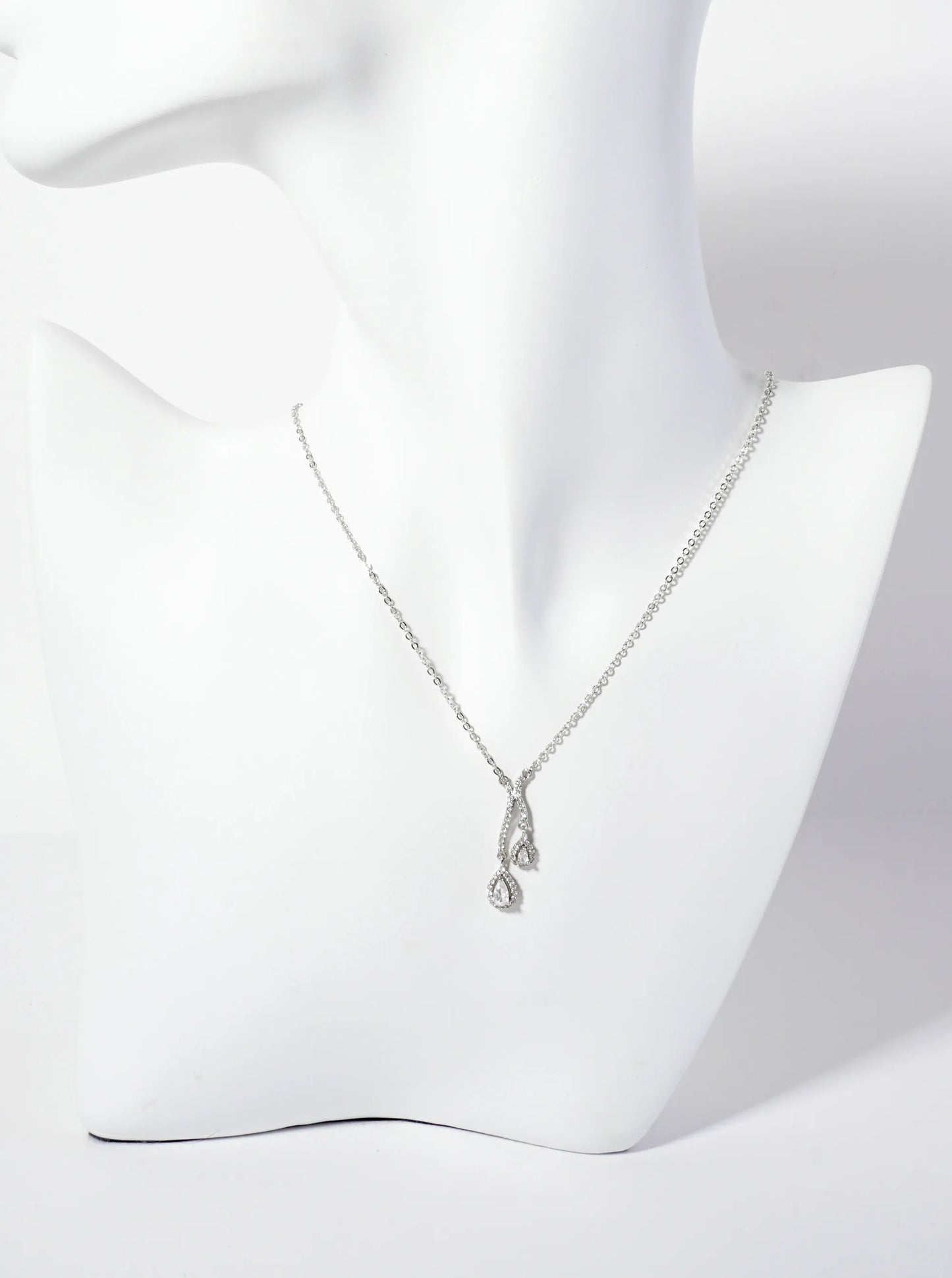 Teardrop CZ-Stones Pendant Hanging-from Pave-Set Curved-Design 18K-Gold-Dipped Necklace