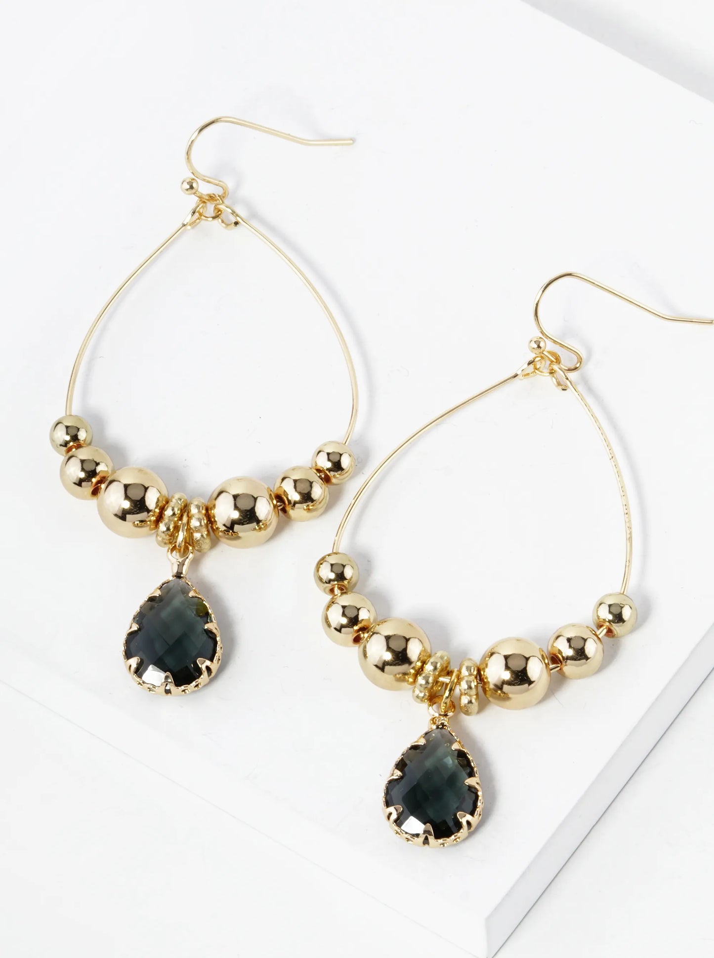 Teardrop Crystal Glass Beaded Wire Drop Dangle Earrings