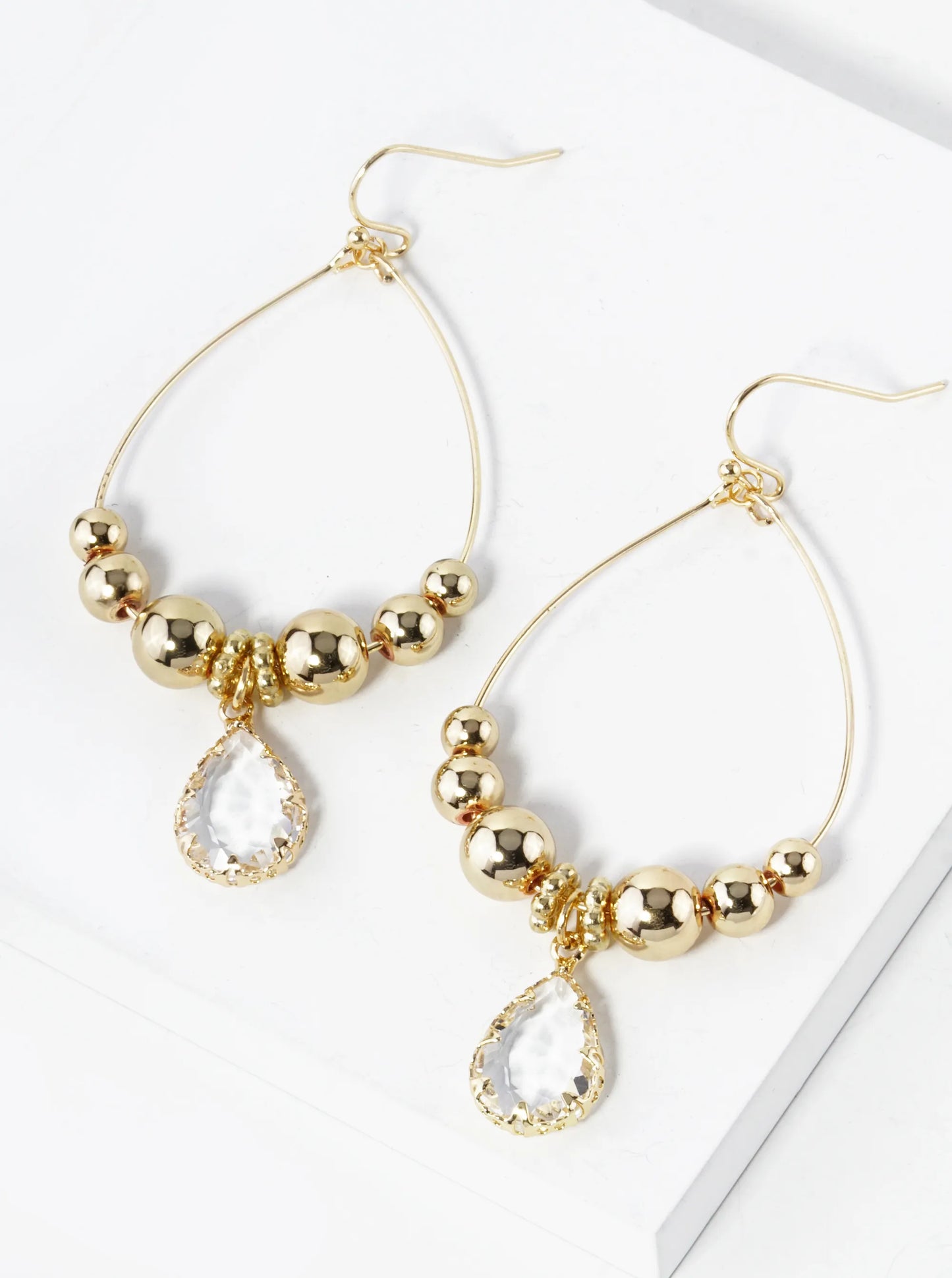 Teardrop Crystal Glass Beaded Wire Drop Dangle Earrings