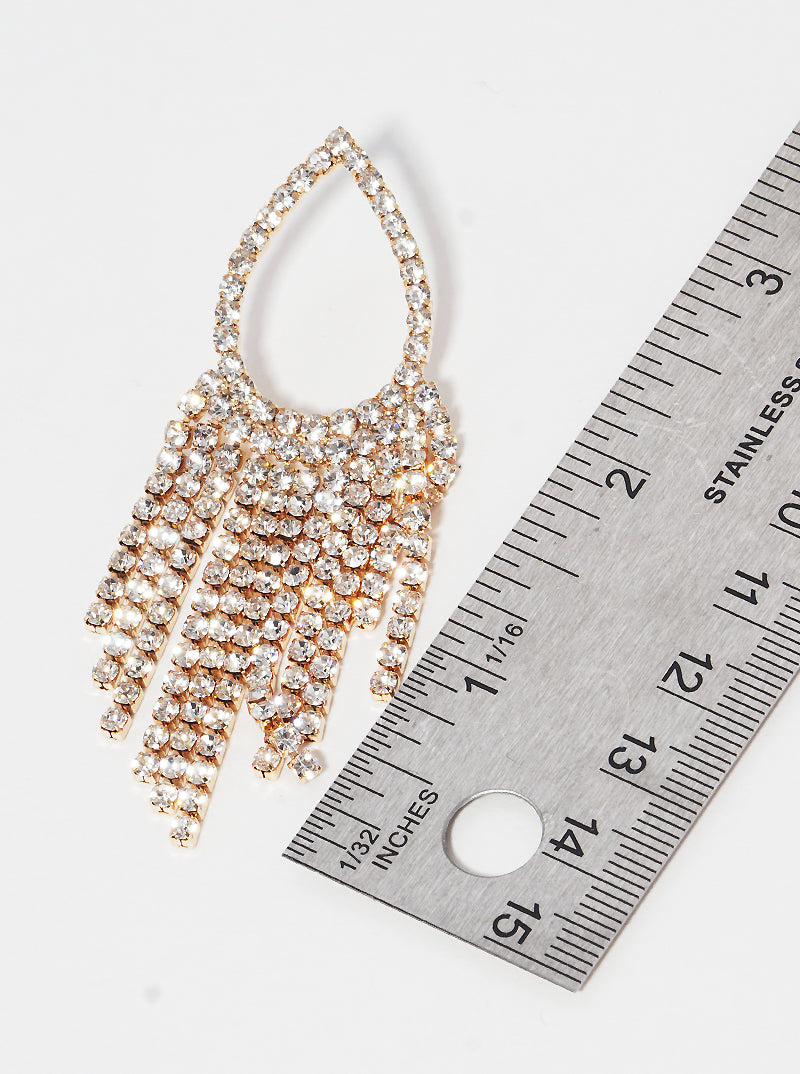Teardrop Crystal Stone Fringe Drop Earrings