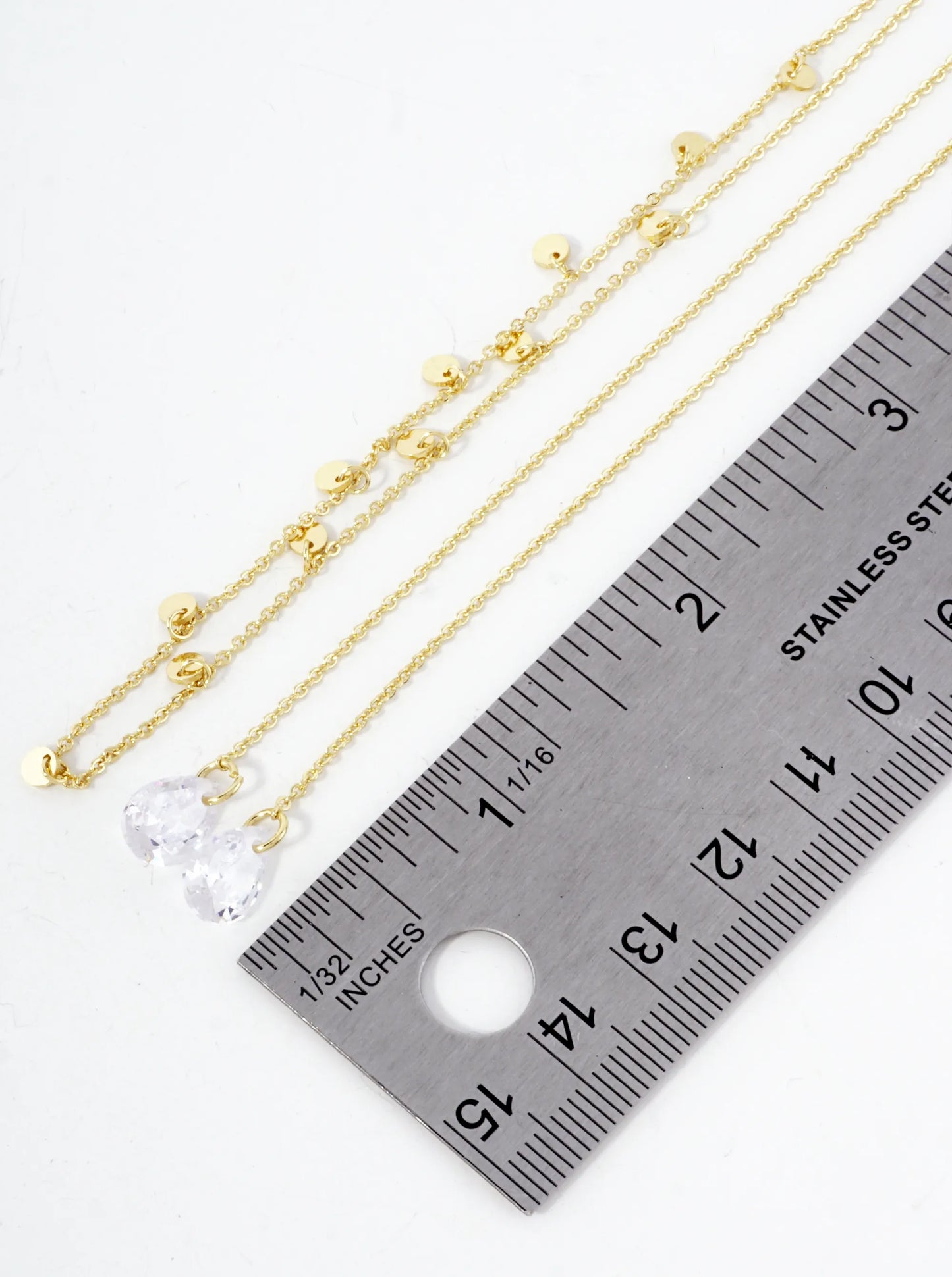 Teardrop Cubic-Zirconia Drop Disc Charms 18K-Gold-Dipped Face-Chain
