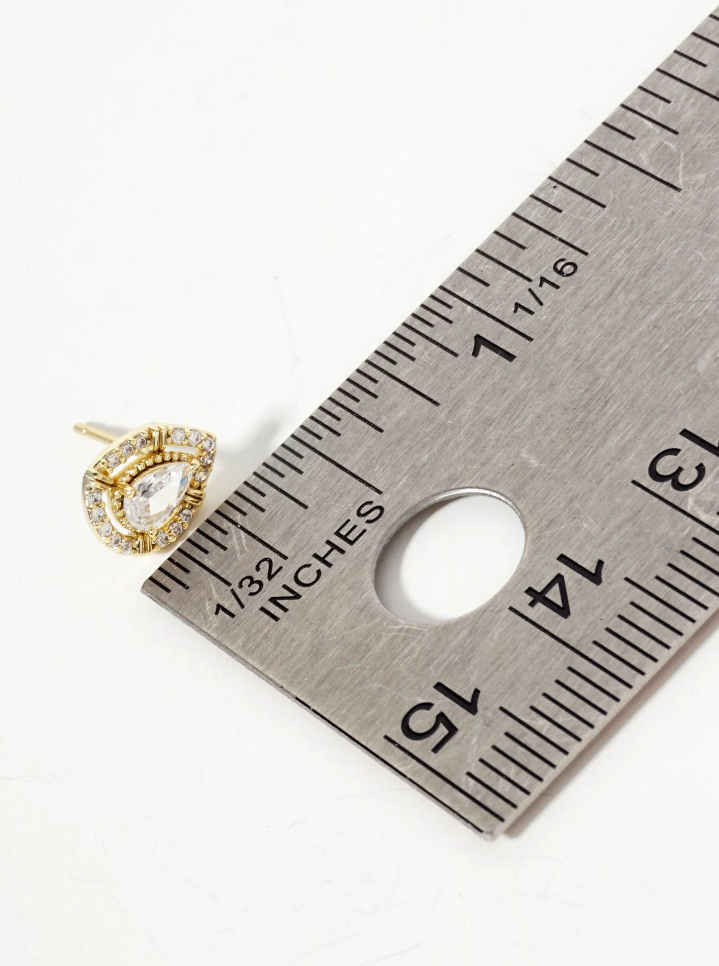 Teardrop Cubic-Zirconia Stone Embellishment 9mm 18K-Gold-Dipped Stud Earrings