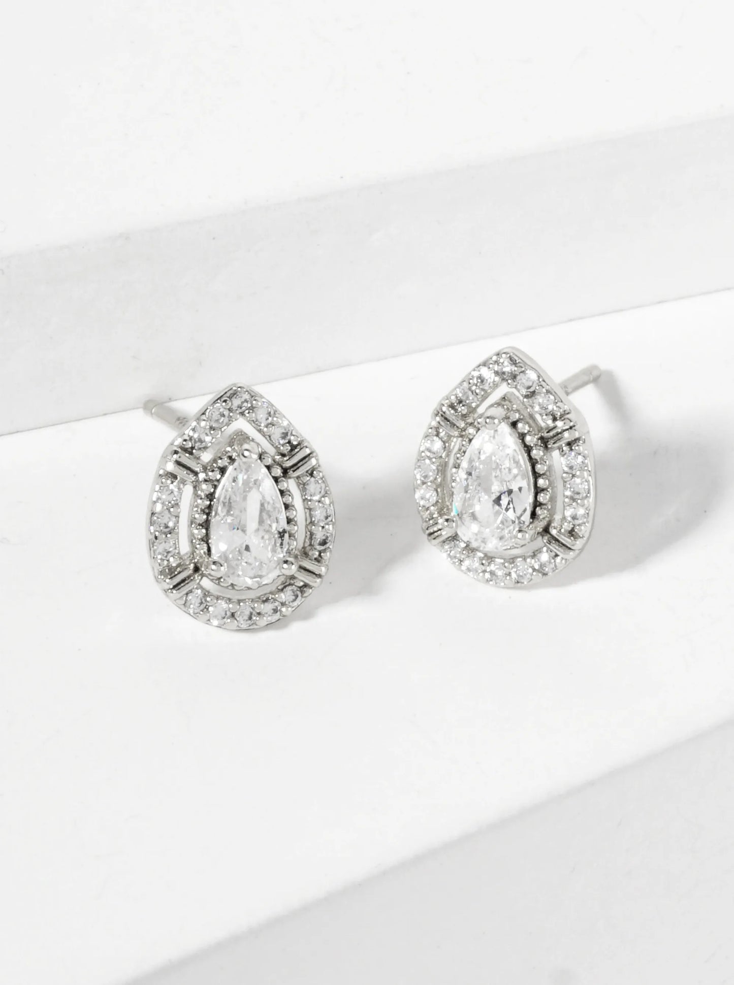 Teardrop Cubic-Zirconia Stone Embellishment 9mm 18K-Gold-Dipped Stud Earrings