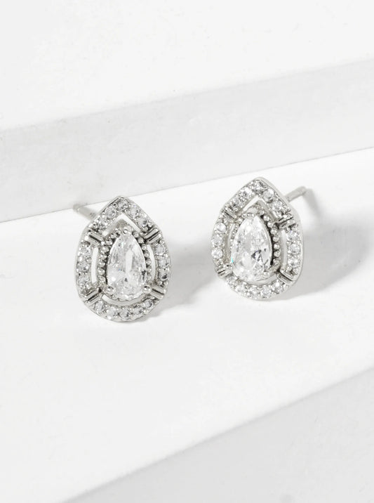 Teardrop Cubic-Zirconia Stone Embellishment 9mm 18K-Gold-Dipped Stud Earrings