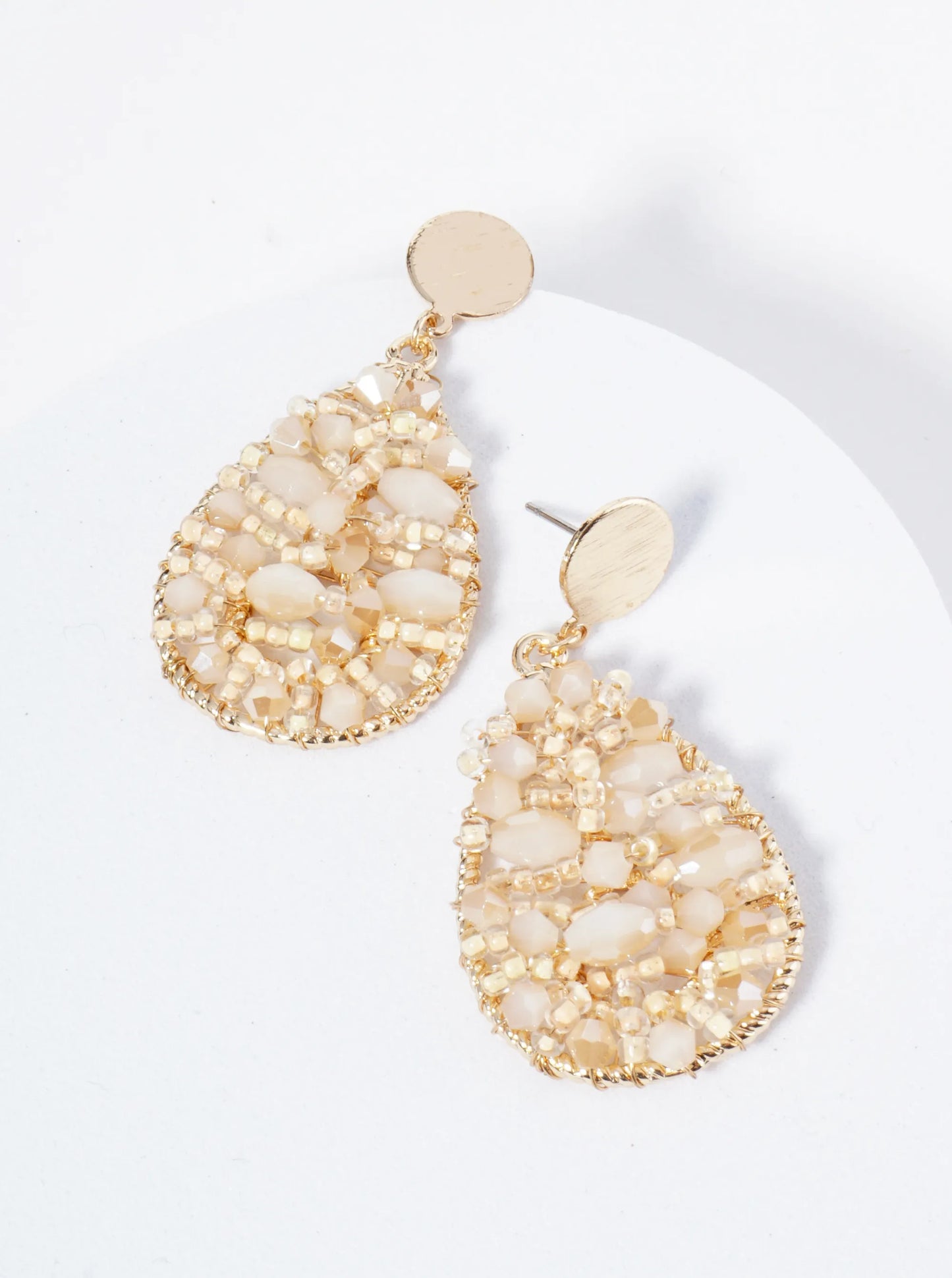 Teardrop Dangle Earrings With Intricate Wire-Wrapped Glass Beads