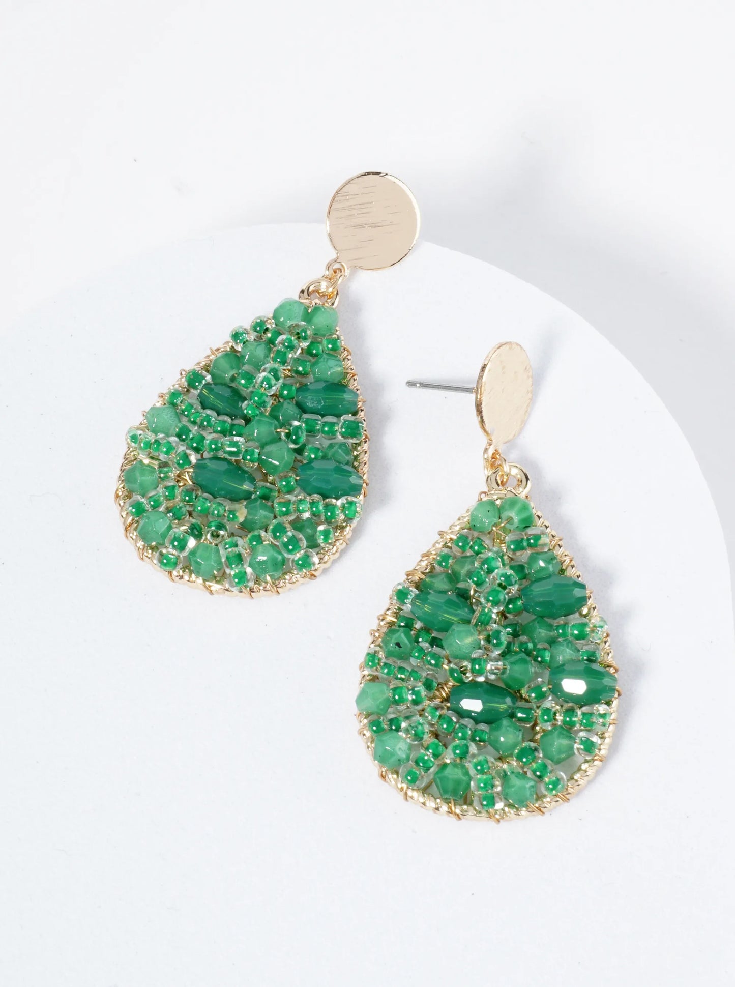 Teardrop Dangle Earrings With Intricate Wire-Wrapped Glass Beads