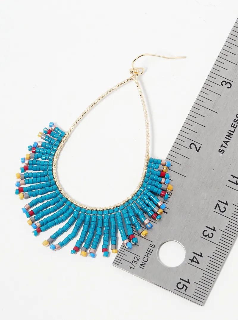 Teardrop Glass Beaded Fringe Earrings