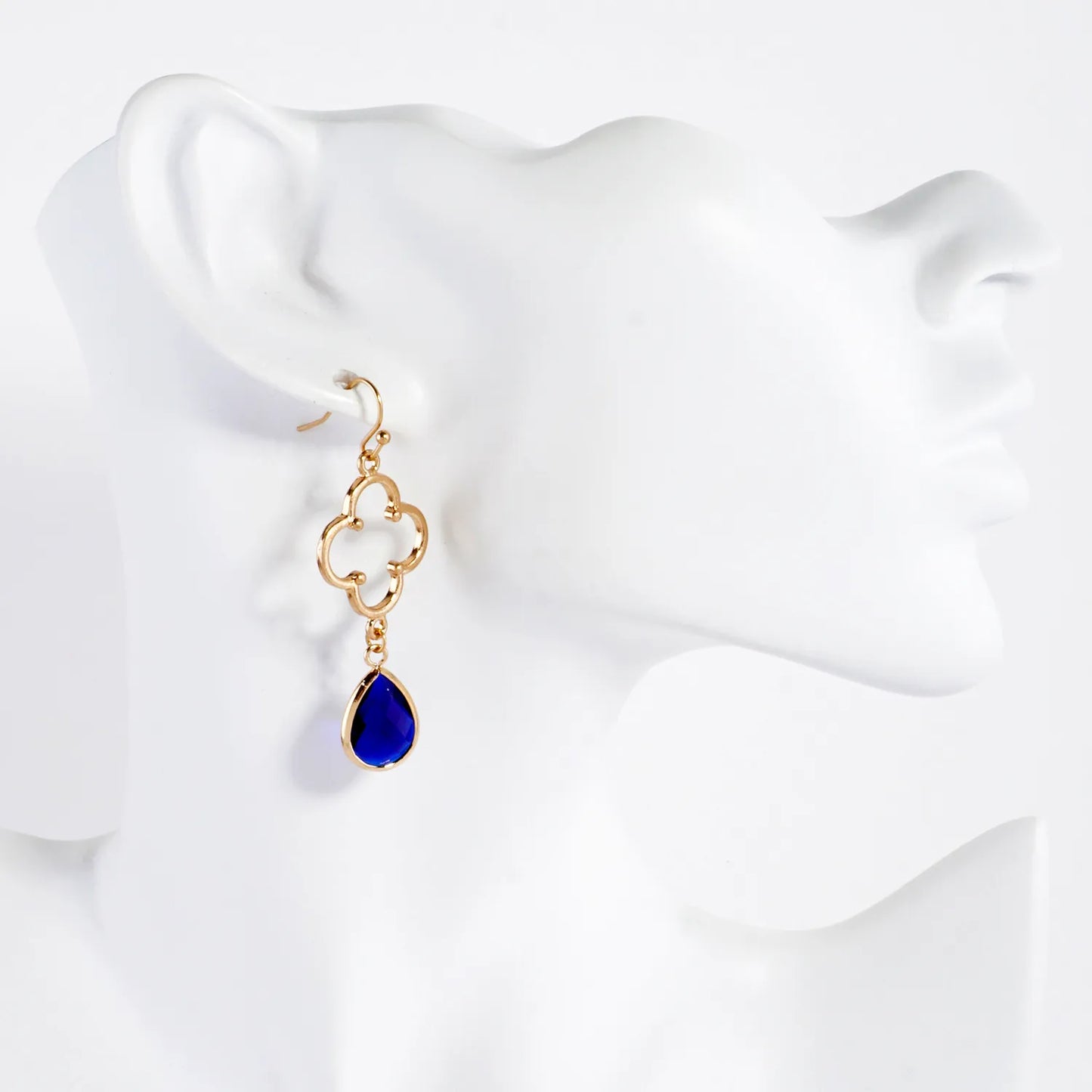 Teardrop Glass Stone Drop Quatrefoil Dangle Earrings