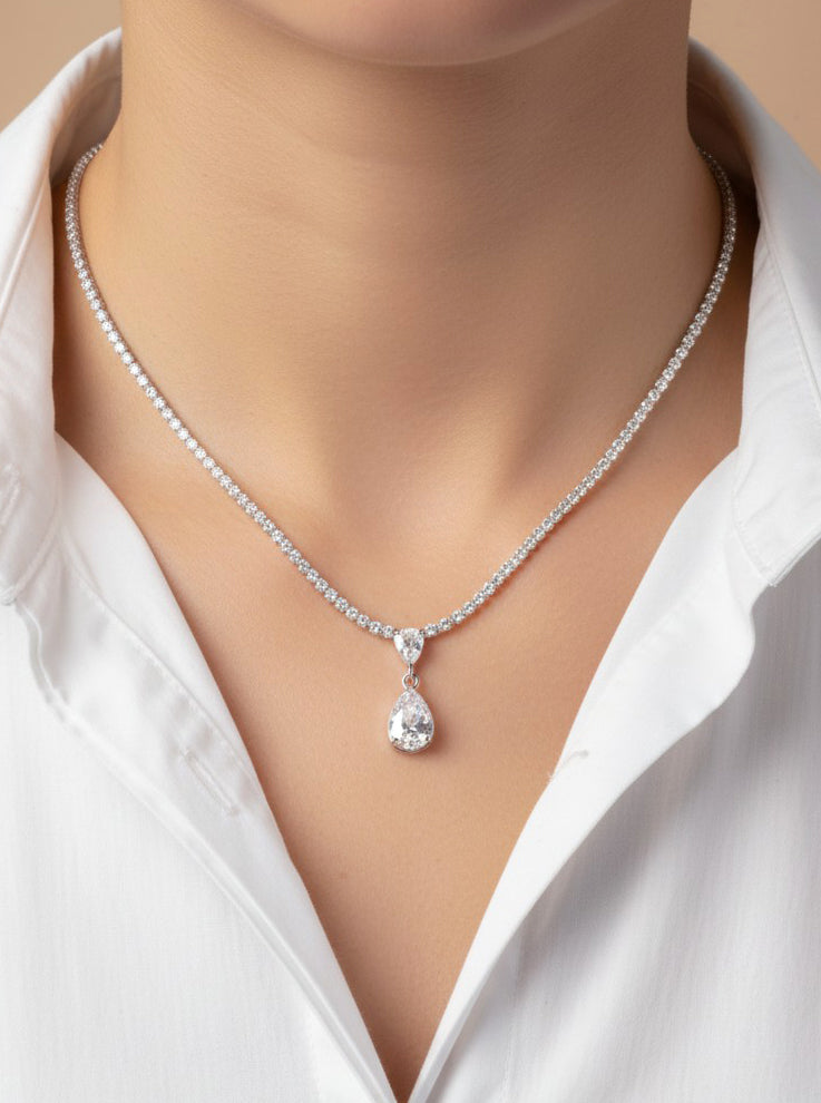 Teardrop Pave Cubic Zirconia Tennis Necklace